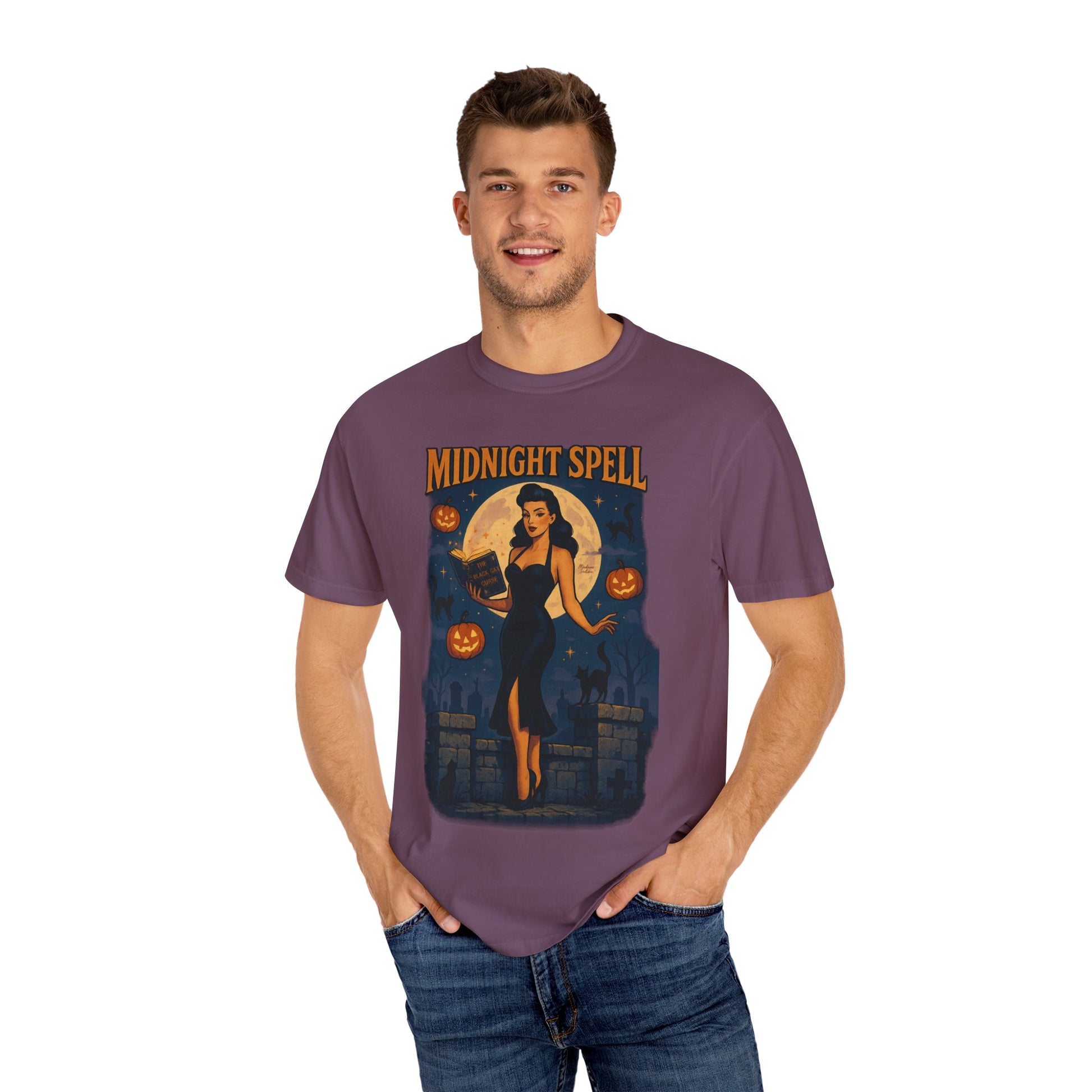 Midnight Spell Halloween Unisex T-Shirt – Retro Witch Graphic Tee, Vintage Spooky Horror Top, Scary Season Shirt - Madame Soulière
