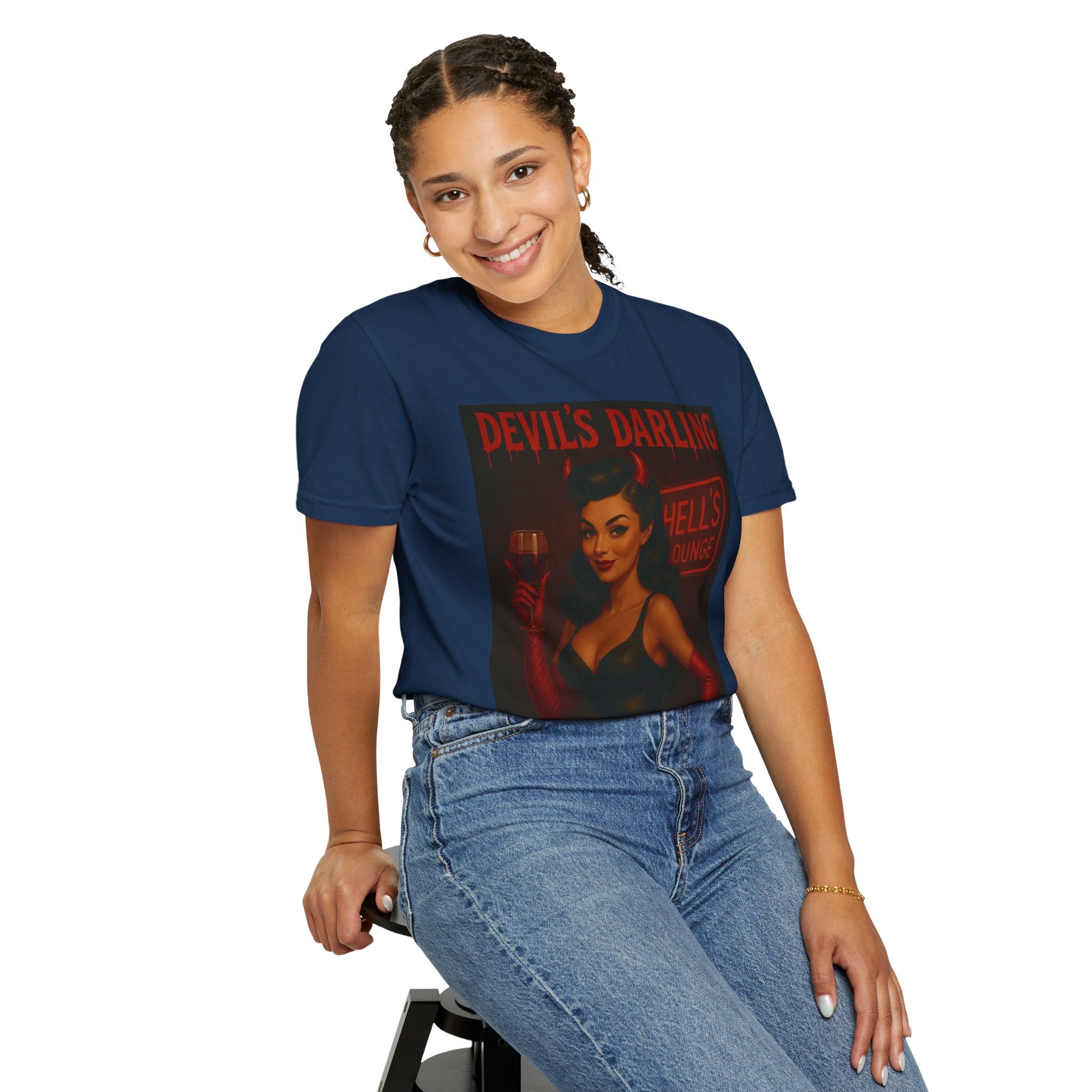 Devil’s Darling – Retro Pin-Up Devil Unisex T-Shirt
