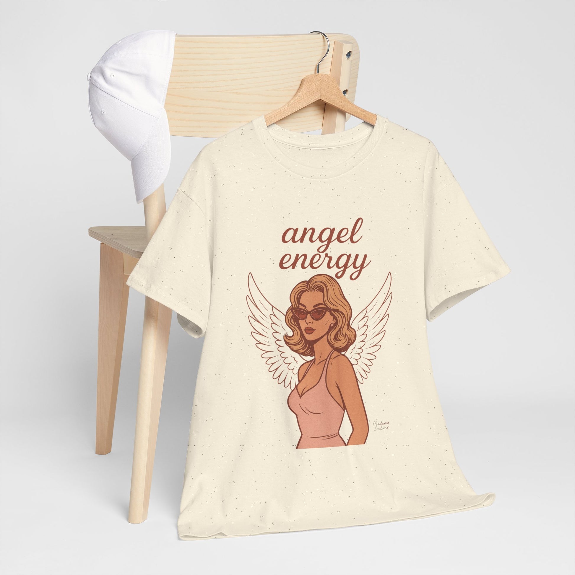 Angel Energy Unisex T-Shirt – Vintage Retro Graphic Tee, Spiritual Pin Up Shirt, Feminine Aesthetic Empowerment Top - Madame Soulière