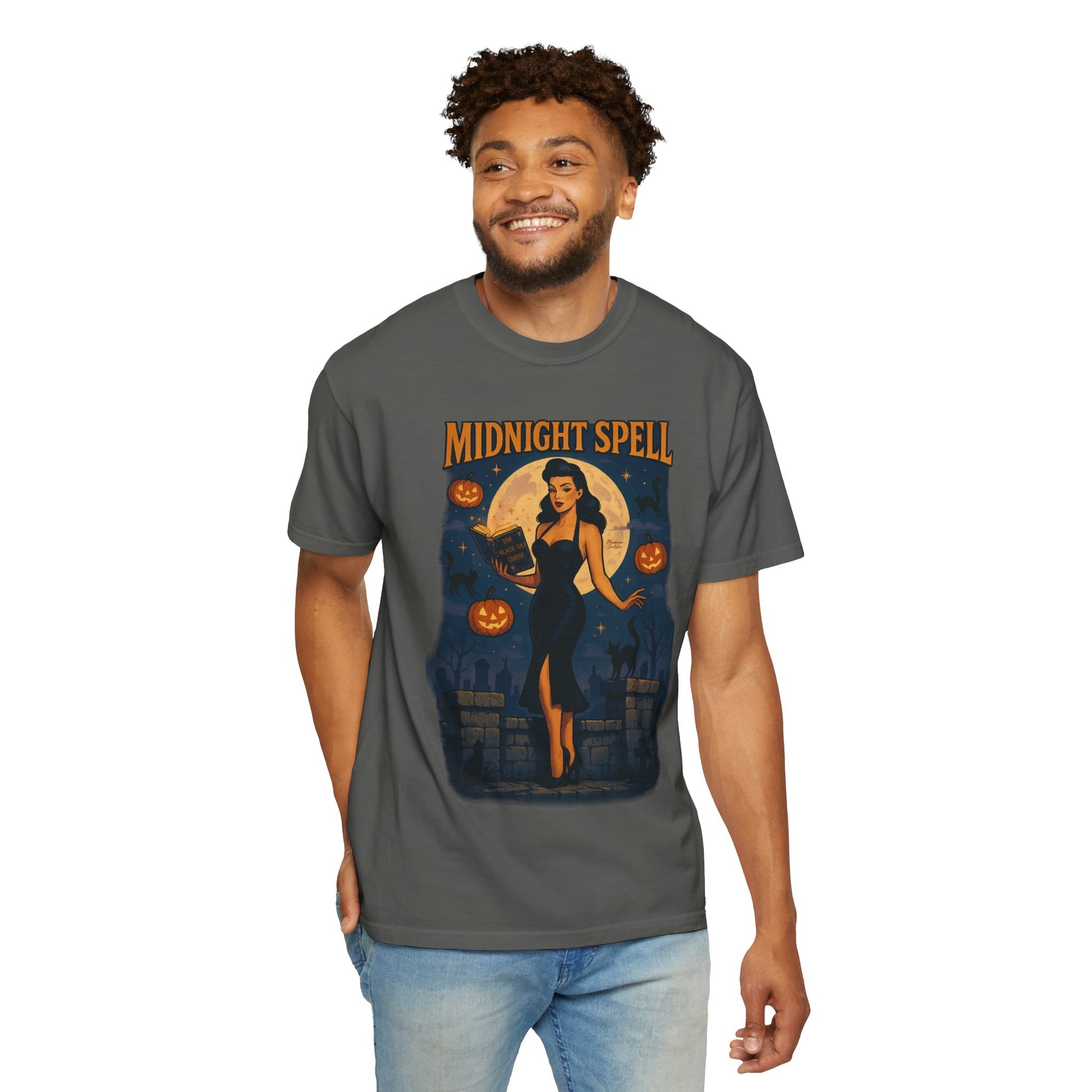 Midnight Spell Halloween Unisex T-Shirt – Retro Witch Graphic Tee, Vintage Spooky Horror Top, Scary Season Shirt - Madame Soulière