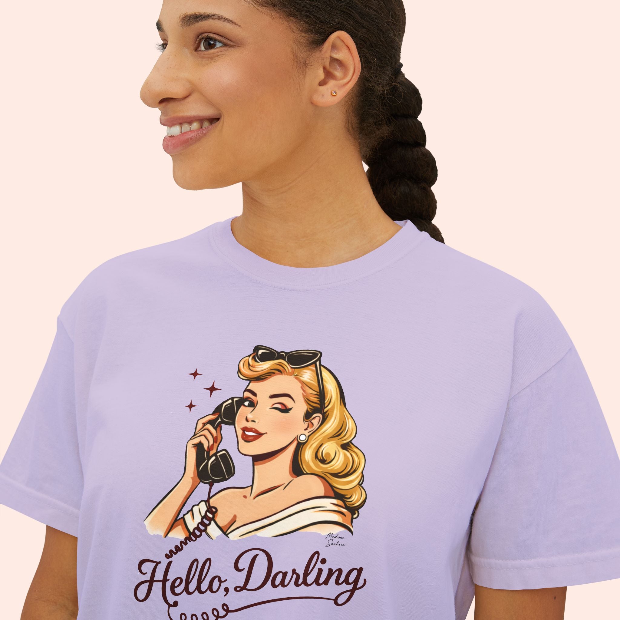 Hello Darling - Retro Pin-Up Graphic Boxy T-Shirt