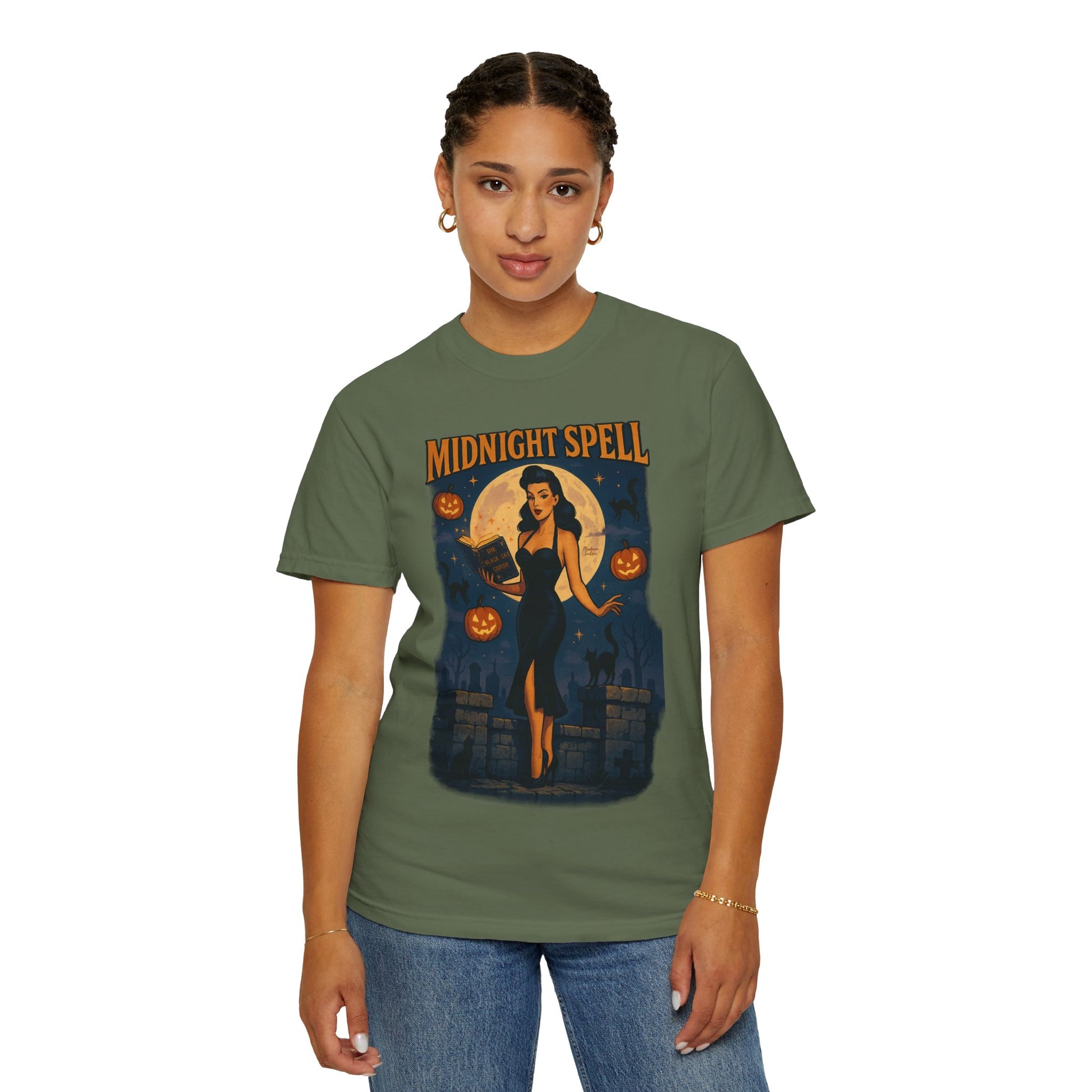 Midnight Spell Halloween Unisex T-Shirt – Retro Witch Graphic Tee, Vintage Spooky Horror Top, Scary Season Shirt - Madame Soulière
