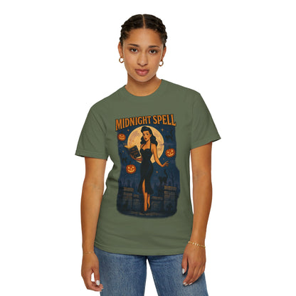 Midnight Spell Halloween Unisex T-Shirt – Retro Witch Graphic Tee, Vintage Spooky Horror Top, Scary Season Shirt - Madame Soulière
