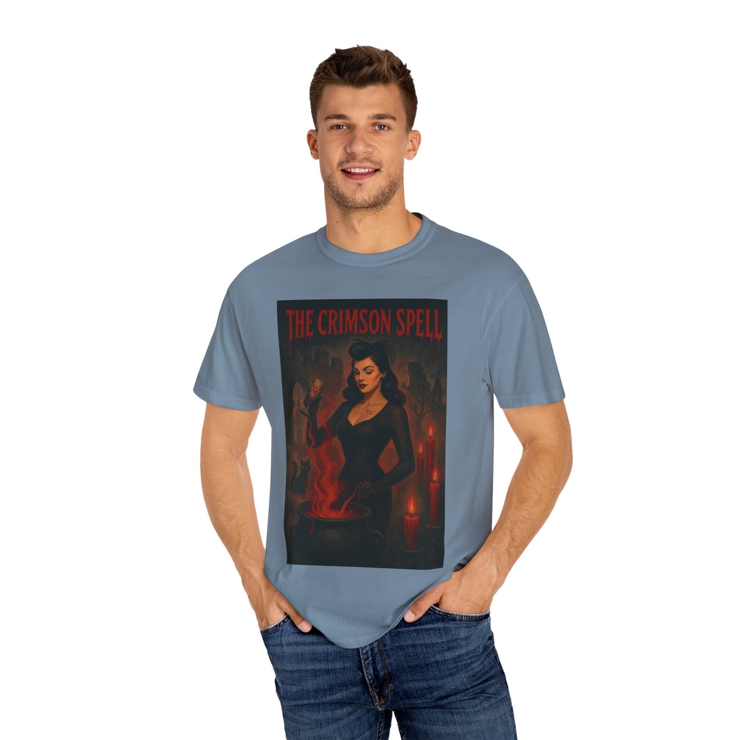 The Crimson Spell Halloween Unisex T-Shirt – Retro Witch Graphic Tee, Vintage Horror Spooky Top,  Scary Season Shirt - Madame Soulière