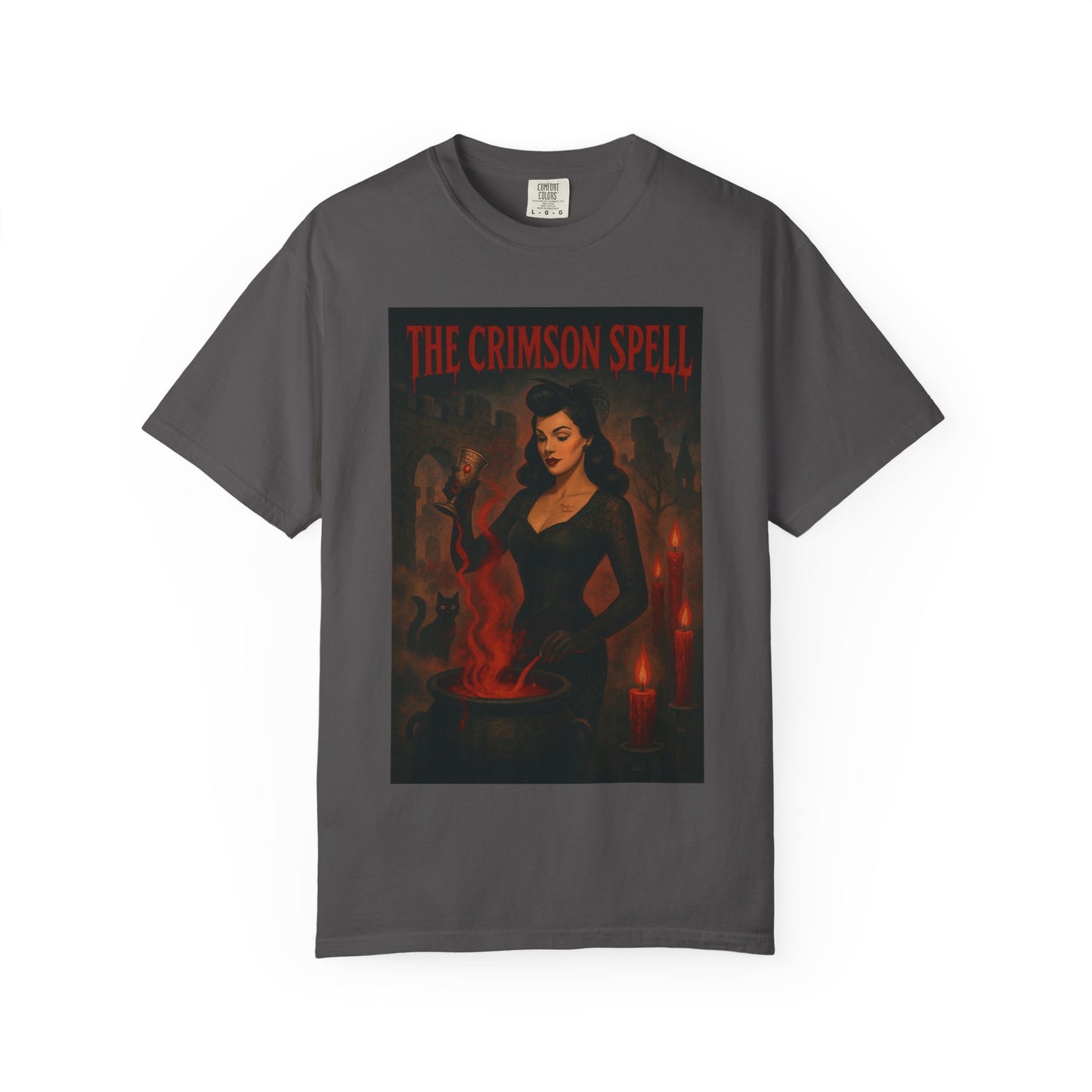 The Crimson Spell Halloween Unisex T-Shirt – Retro Witch Graphic Tee, Vintage Horror Spooky Top,  Scary Season Shirt - Madame Soulière