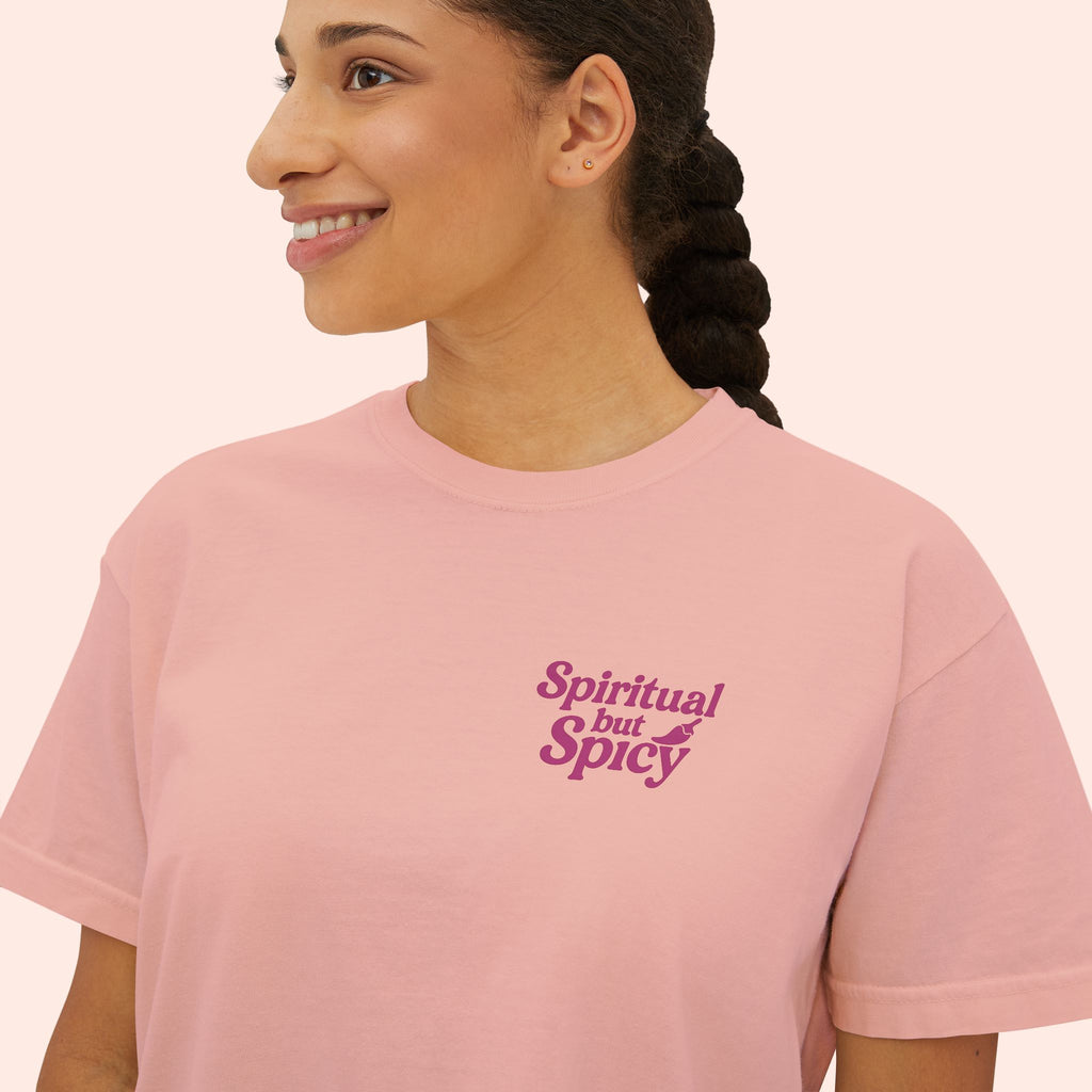 Spiritual but Spicy – Retro Mini Print Boxy T-Shirt