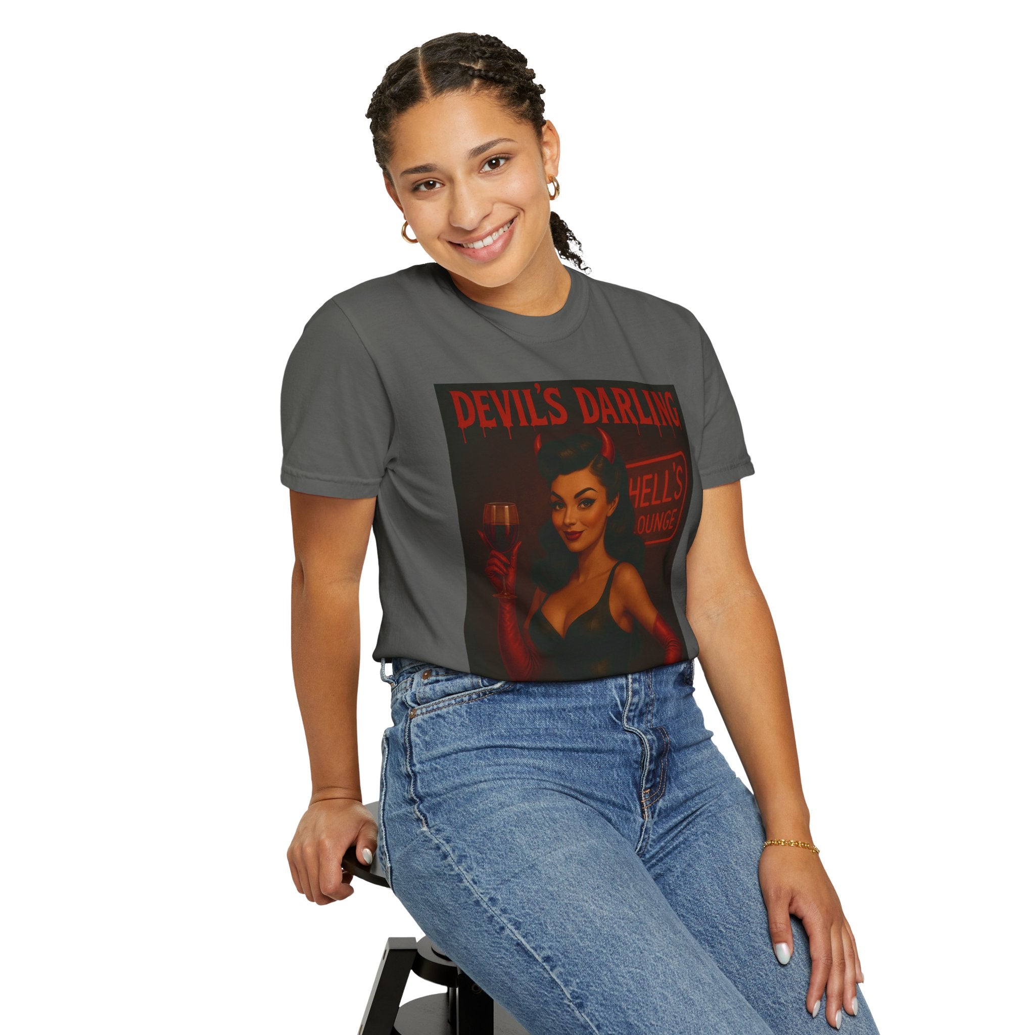 Devil’s Darling – Retro Pin-Up Devil Unisex T-Shirt
