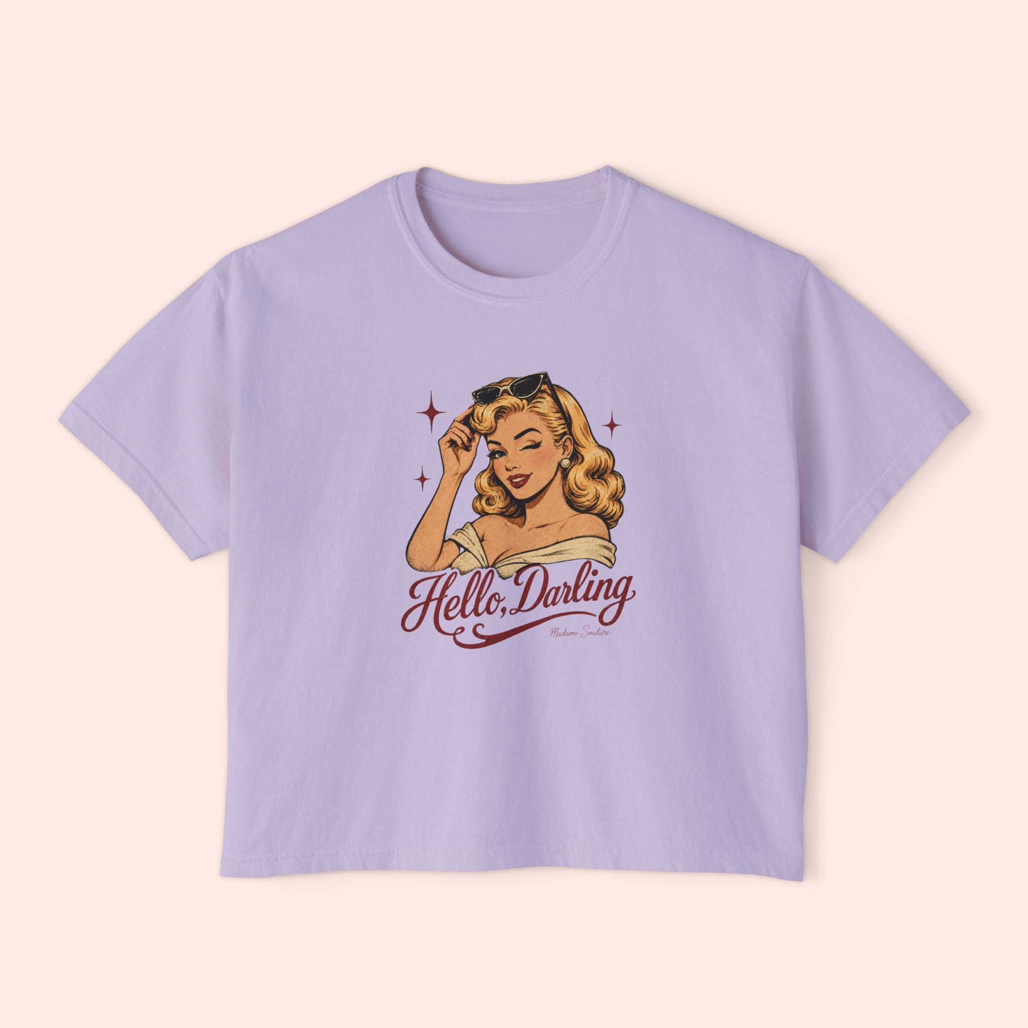 Hello Darling - Retro Pin-Up Graphic Boxy T-Shirt