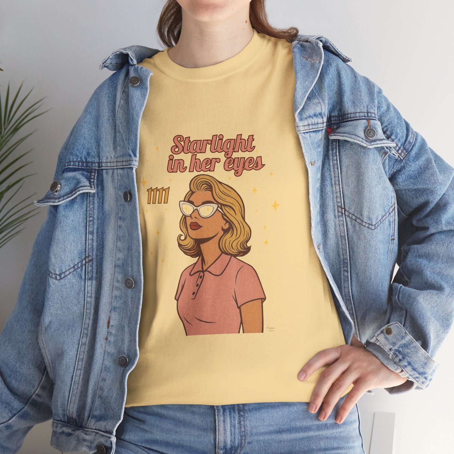 Starlight in Her Eyes – 1111 Angel Number Retro T-Shirt | Unisex Spiritual Vintage Tee - Madame Soulière