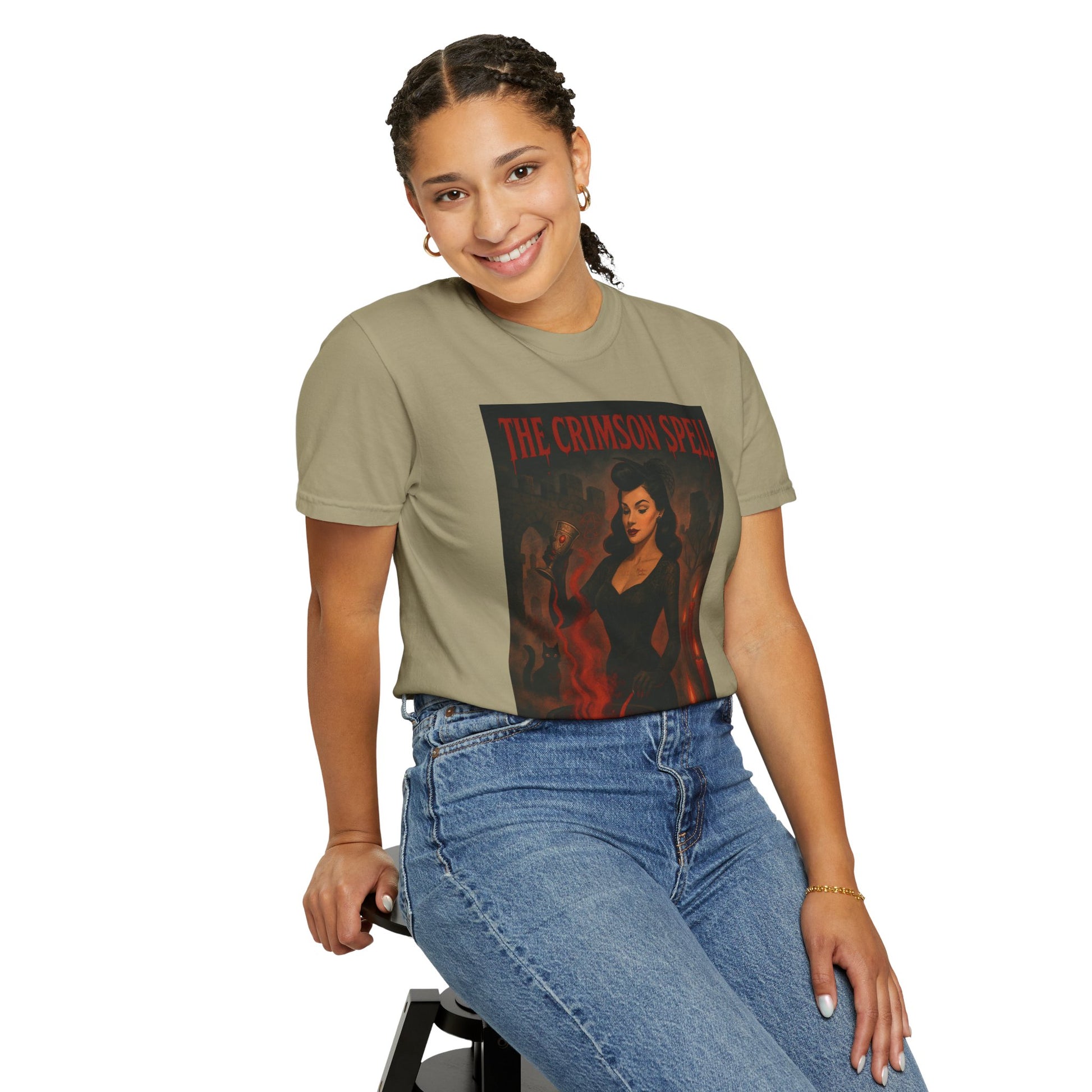 The Crimson Spell Halloween Unisex T-Shirt – Retro Witch Graphic Tee, Vintage Horror Spooky Top,  Scary Season Shirt - Madame Soulière