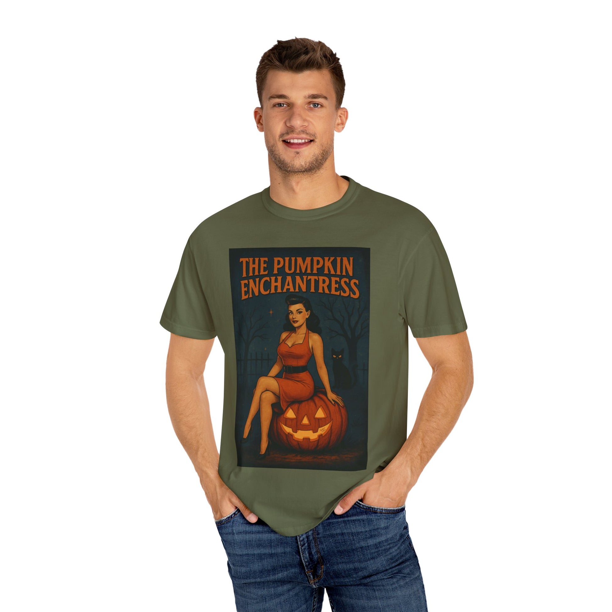 The Pumpkin Enchantress Halloween Unisex T-Shirt – Retro Witch Graphic Tee, Vintage Pumpkin Horror Top, Spooky Unisex Scary Season Shirt - Madame Soulière