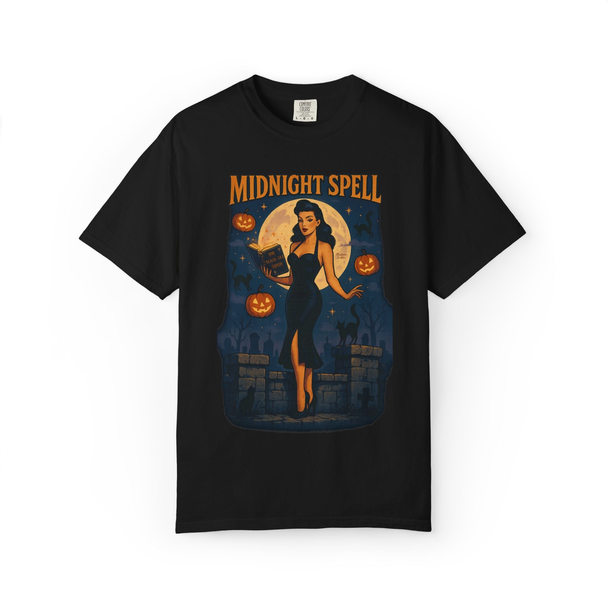 Midnight Spell – Retro Pin-Up Witch Unisex Halloween T-Shirt