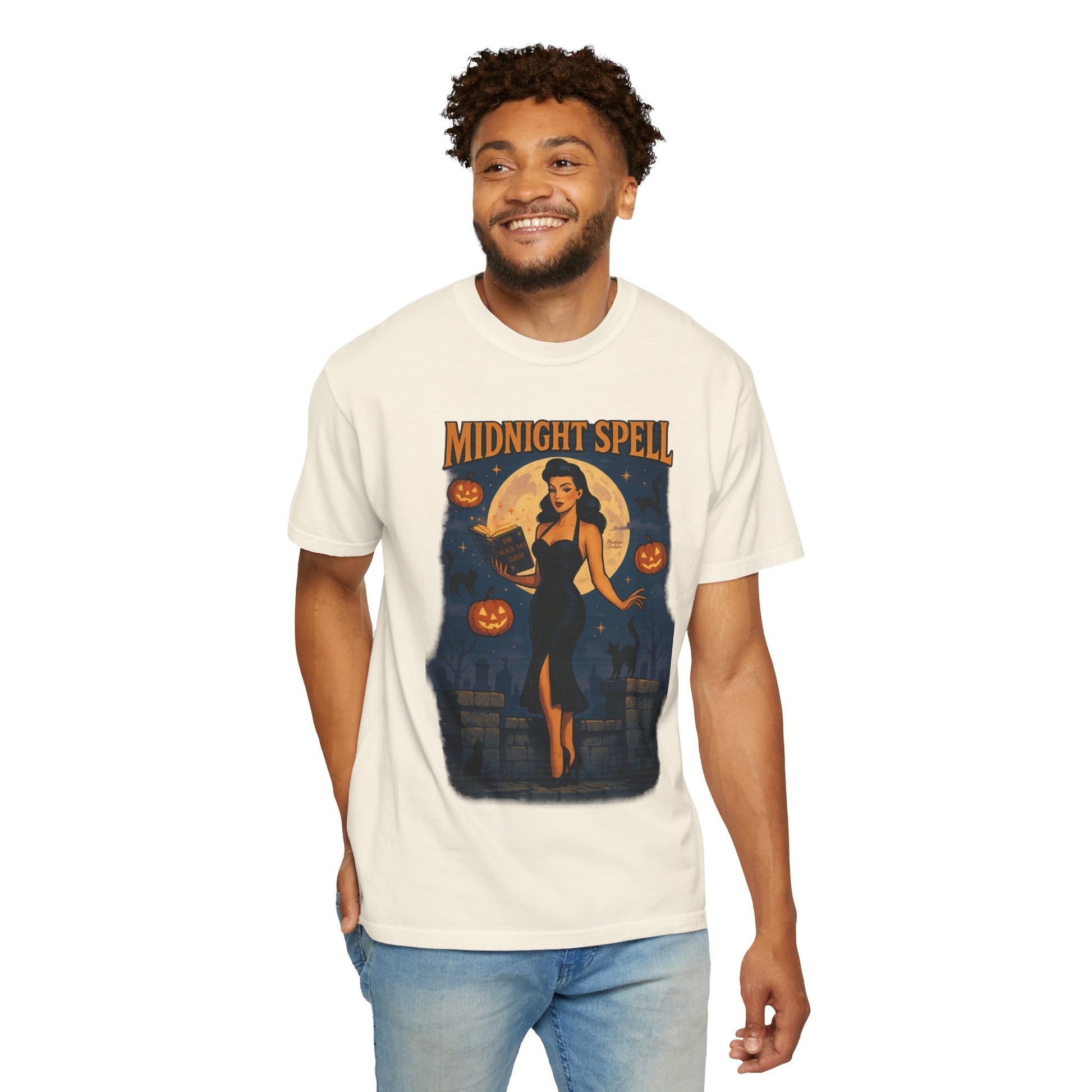 Midnight Spell Halloween Unisex T-Shirt – Retro Witch Graphic Tee, Vintage Spooky Horror Top, Scary Season Shirt - Madame Soulière
