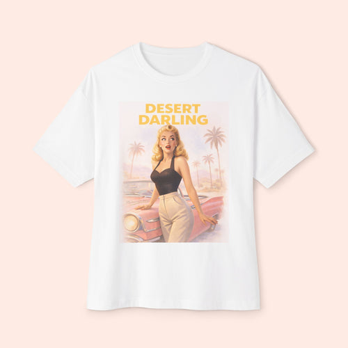 Desert Darling – Retro Pin-Up Graphic Long Boxy T-Shirt