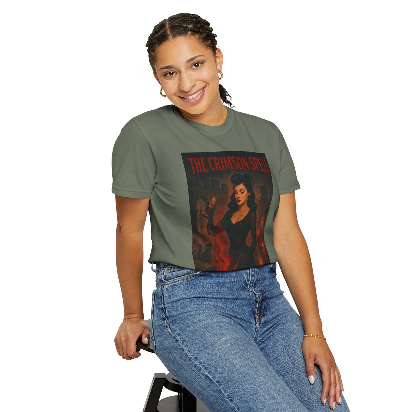 The Crimson Spell Halloween Unisex T-Shirt – Retro Witch Graphic Tee, Vintage Horror Spooky Top,  Scary Season Shirt - Madame Soulière