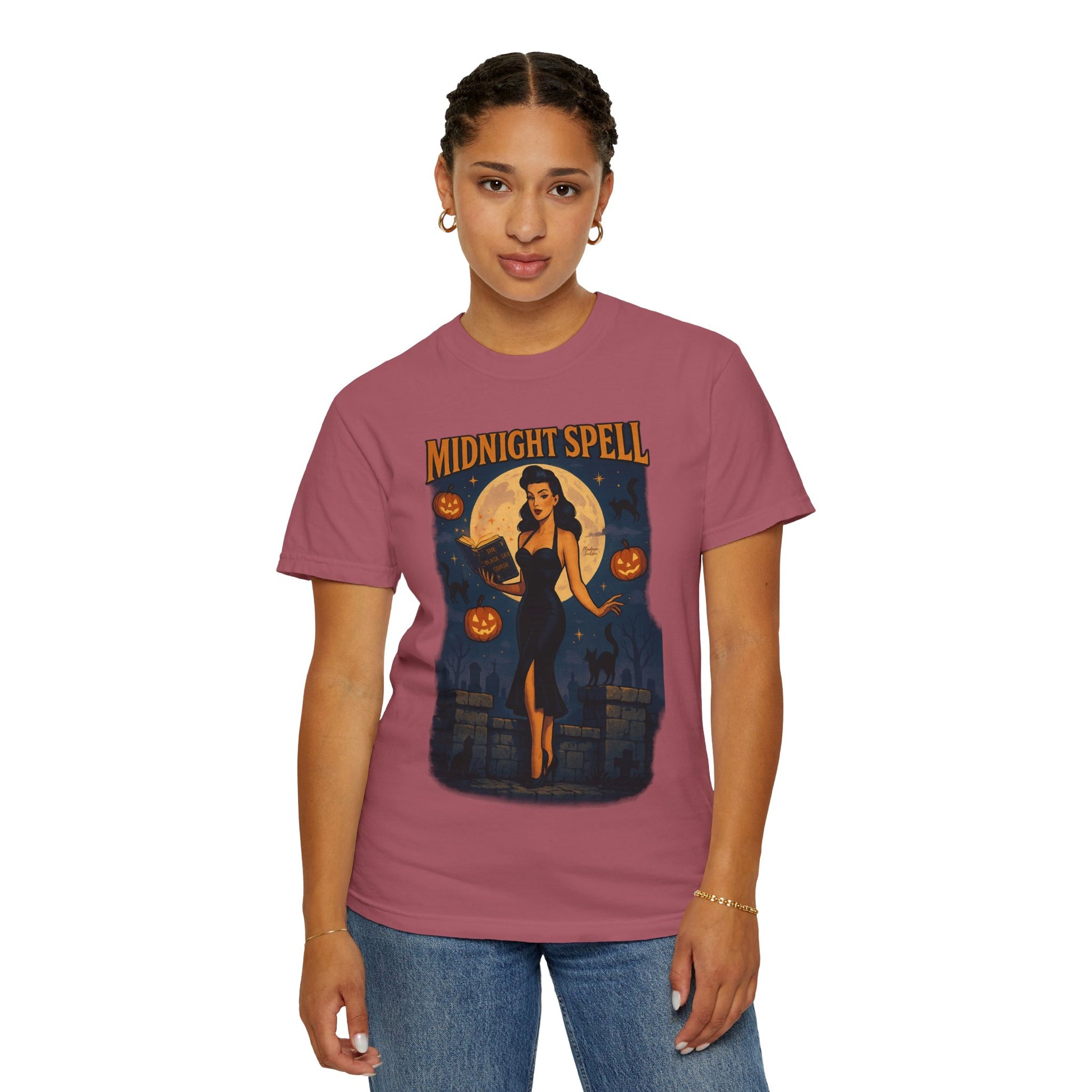 Midnight Spell Halloween Unisex T-Shirt – Retro Witch Graphic Tee, Vintage Spooky Horror Top, Scary Season Shirt - Madame Soulière