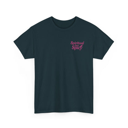 Spiritual but Spicy Unisex T-Shirt – Retro Mini Slogan Tee, Vintage Inspired Graphic Top, Feminine Statement Shirt - Madame Soulière