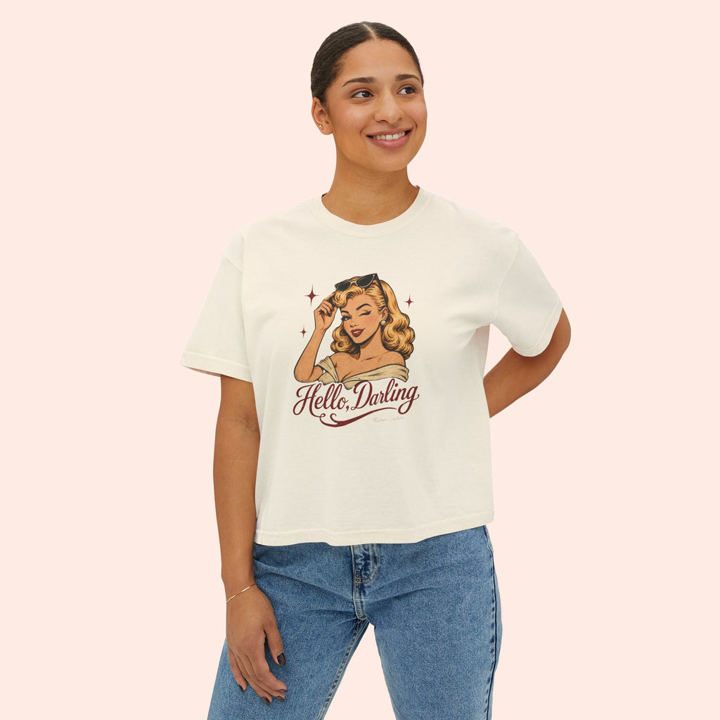 Hello Darling - Retro Pin-Up Graphic Boxy T-Shirt