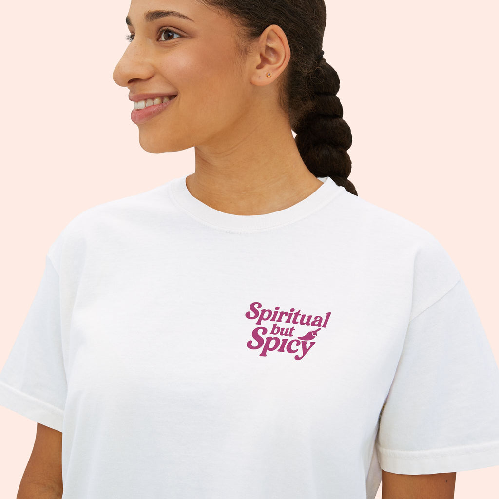 Spiritual but Spicy – Retro Mini Print Boxy T-Shirt