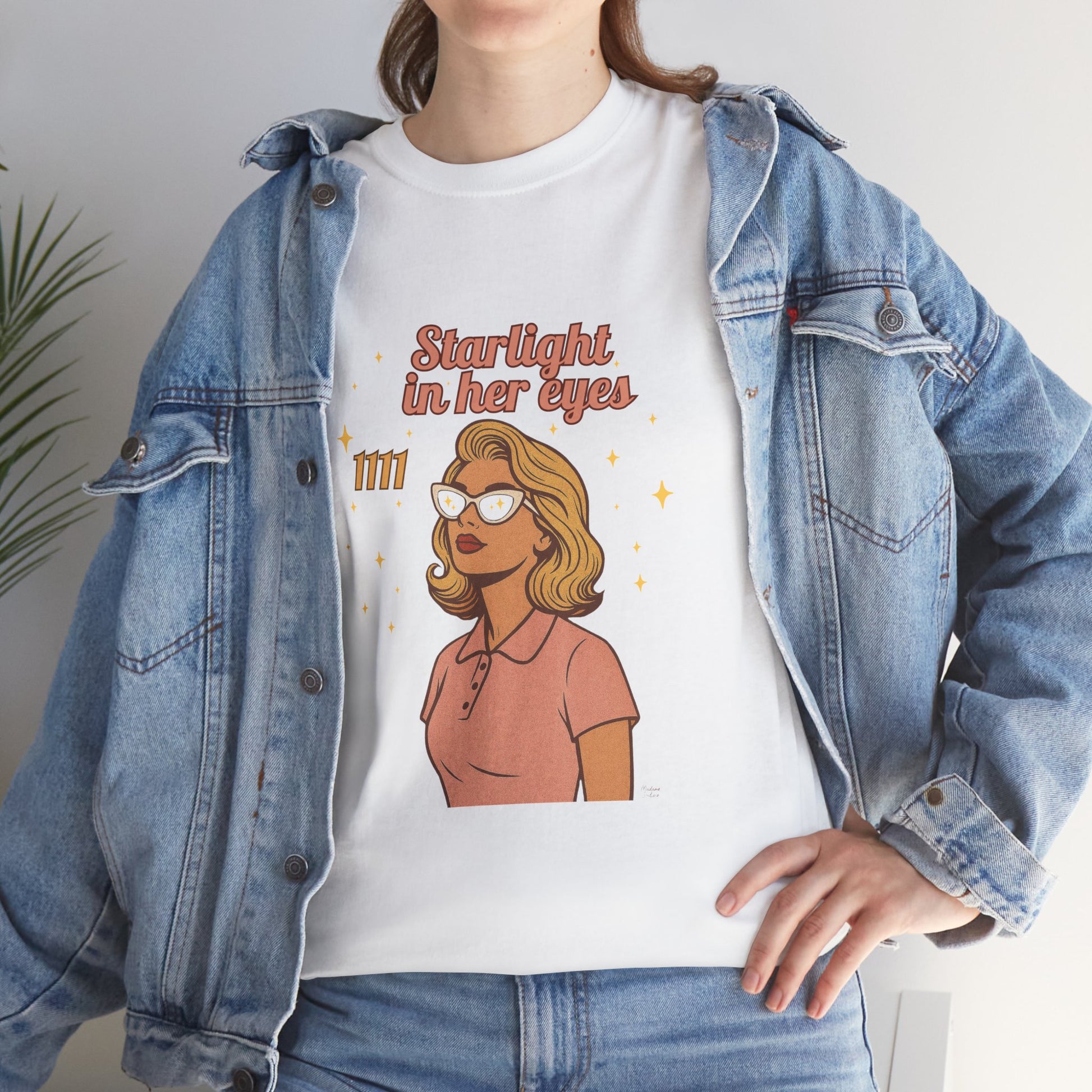 Starlight in Her Eyes – 1111 Angel Number Retro T-Shirt | Unisex Spiritual Vintage Tee - Madame Soulière