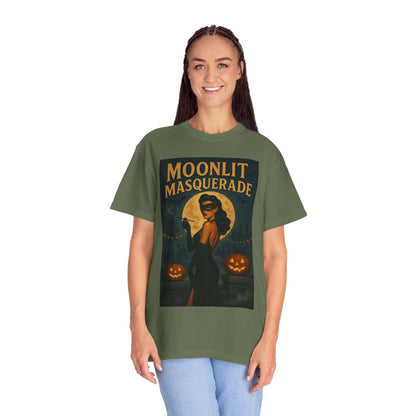 Moonlit Masquerade Halloween Unisex T-Shirt – Retro Vintage Masquerade Ball Graphic Tee, Spooky Horror Top - Madame Soulière