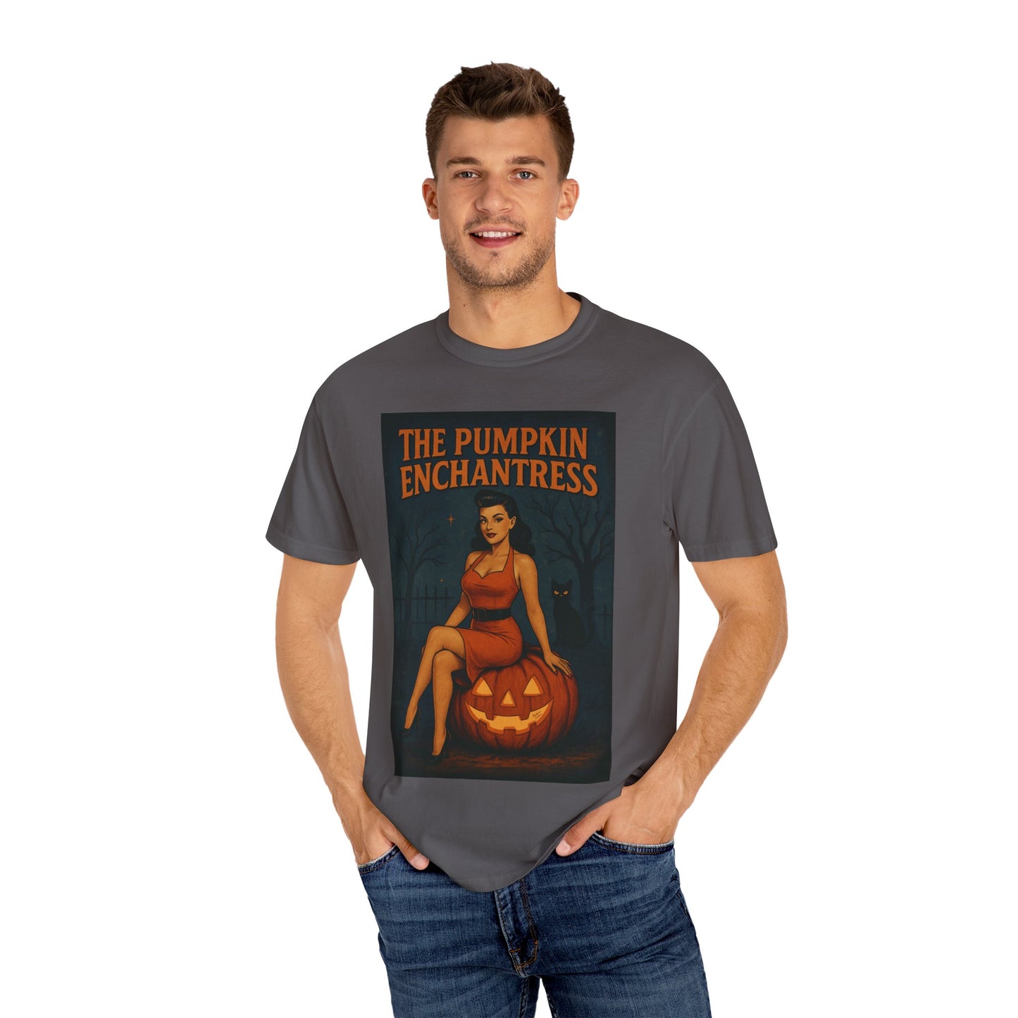 The Pumpkin Enchantress Halloween Unisex T-Shirt – Retro Witch Graphic Tee, Vintage Pumpkin Horror Top, Spooky Unisex Scary Season Shirt - Madame Soulière