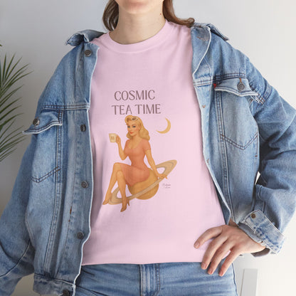 Cosmic Tea Time 111 Unisex T-Shirt – Retro Vintage Graphic Tee, Angel Number Shirt, Spiritual Pin Up Top, Unisex Cosmic Vibes Tee - Madame Soulière