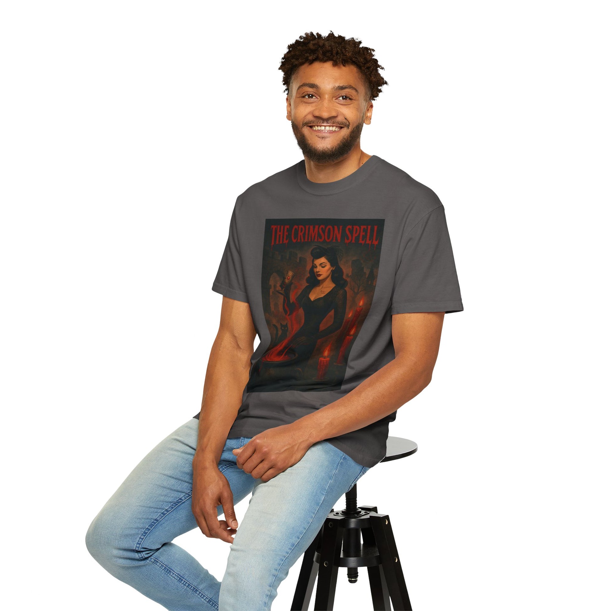 The Crimson Spell Halloween Unisex T-Shirt – Retro Witch Graphic Tee, Vintage Horror Spooky Top,  Scary Season Shirt - Madame Soulière