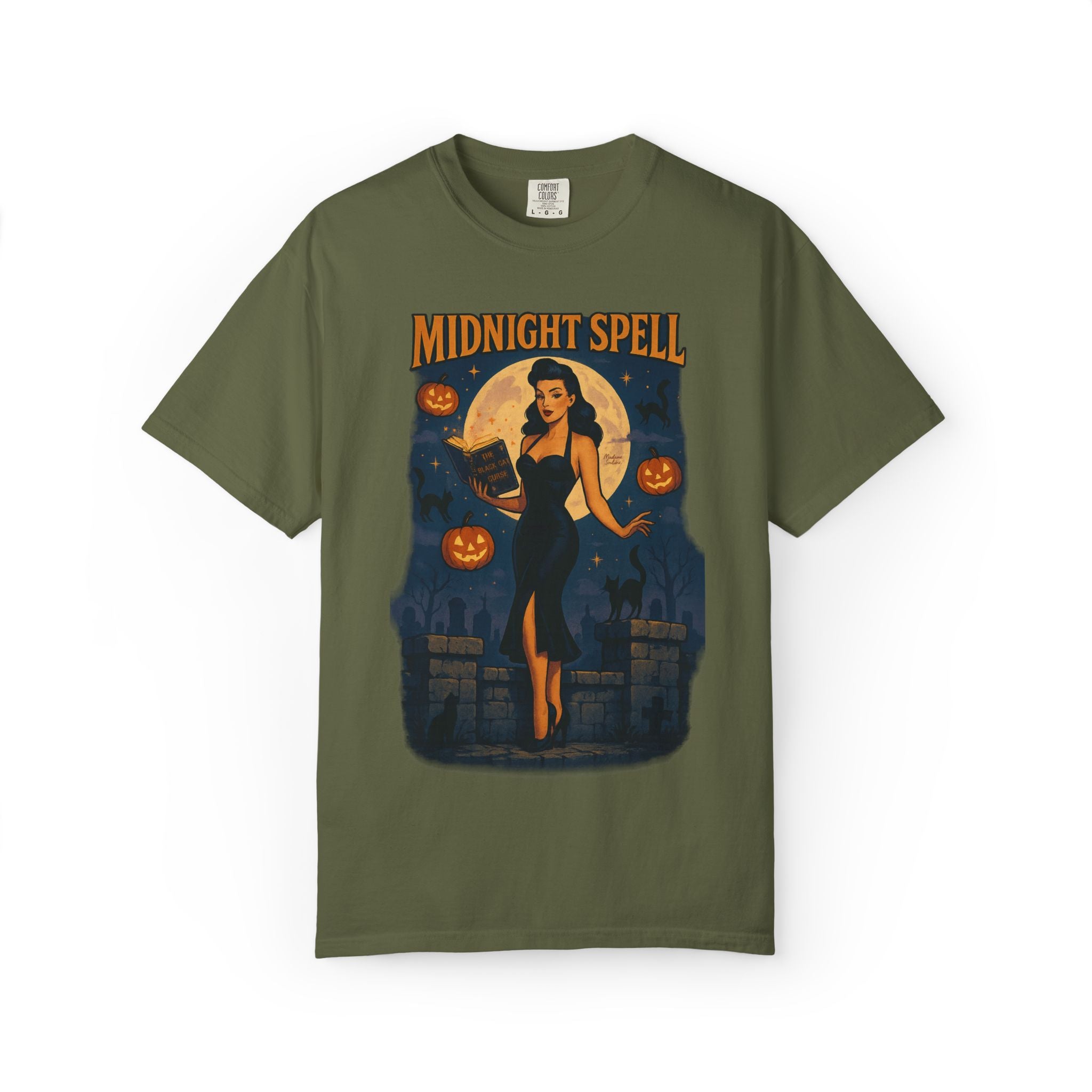Midnight Spell – Retro Pin-Up Witch Unisex Halloween T-Shirt