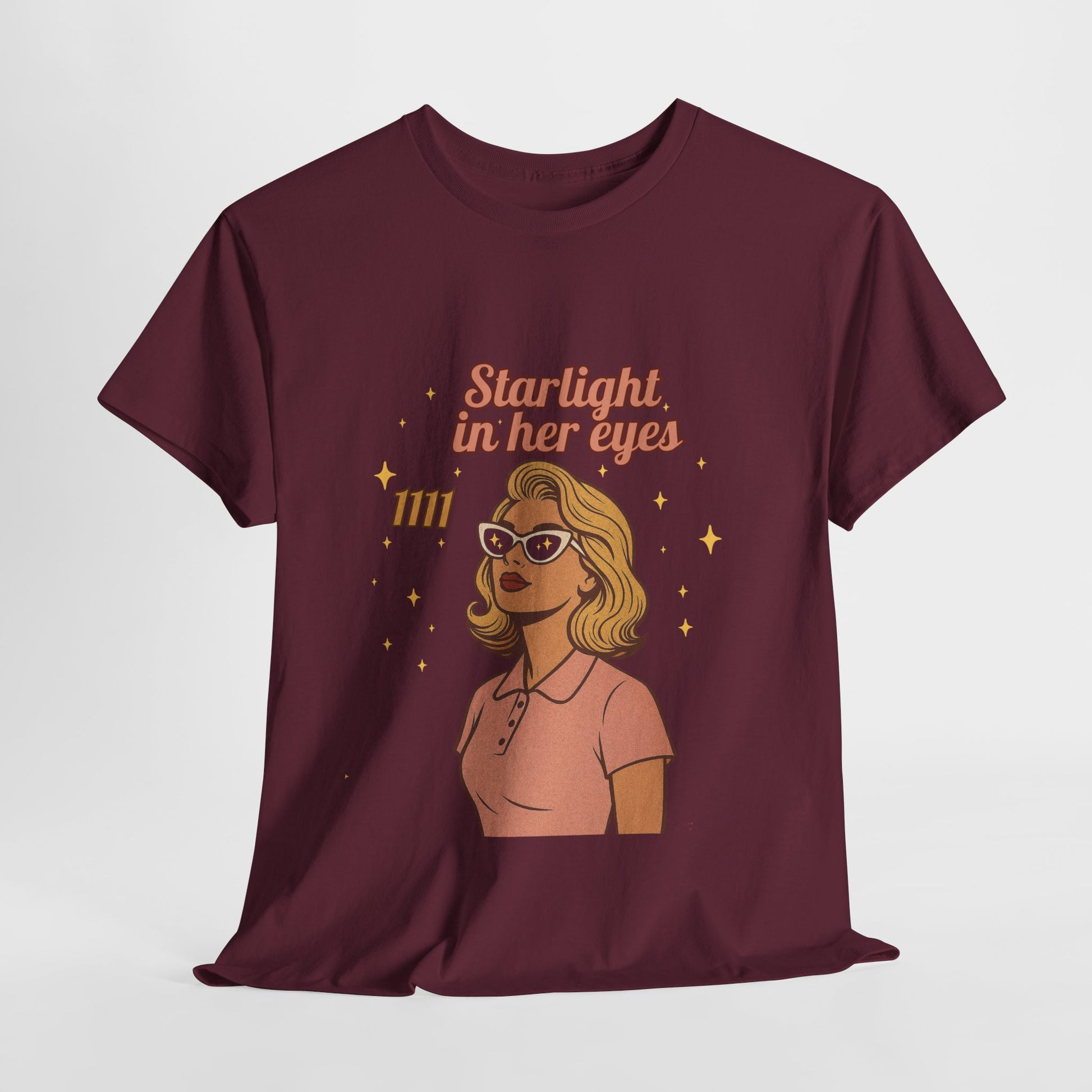 Starlight in Her Eyes – 1111 Angel Number Retro T-Shirt | Unisex Spiritual Vintage Tee - Madame Soulière