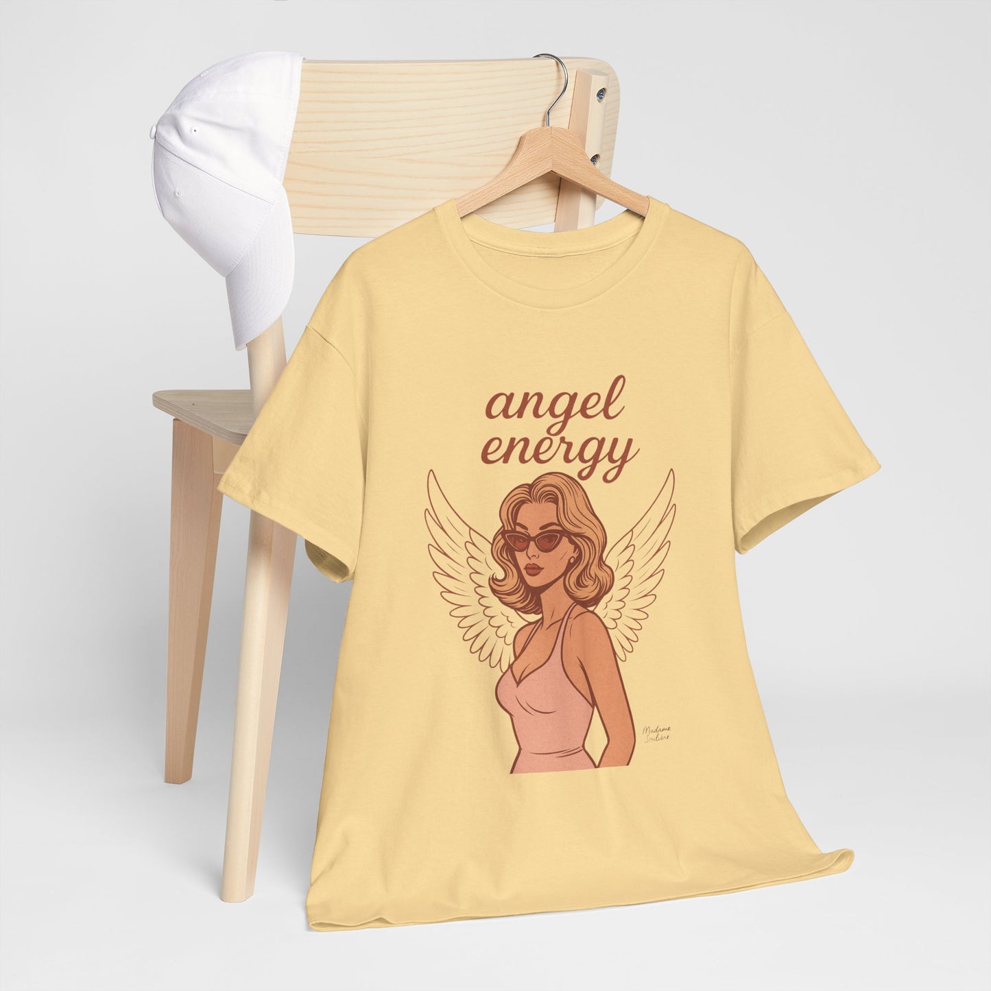 Angel Energy Unisex T-Shirt – Vintage Retro Graphic Tee, Spiritual Pin Up Shirt, Feminine Aesthetic Empowerment Top - Madame Soulière