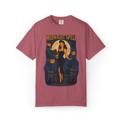 Midnight Spell Halloween Unisex T-Shirt – Retro Witch Graphic Tee, Vintage Spooky Horror Top, Scary Season Shirt - Madame Soulière