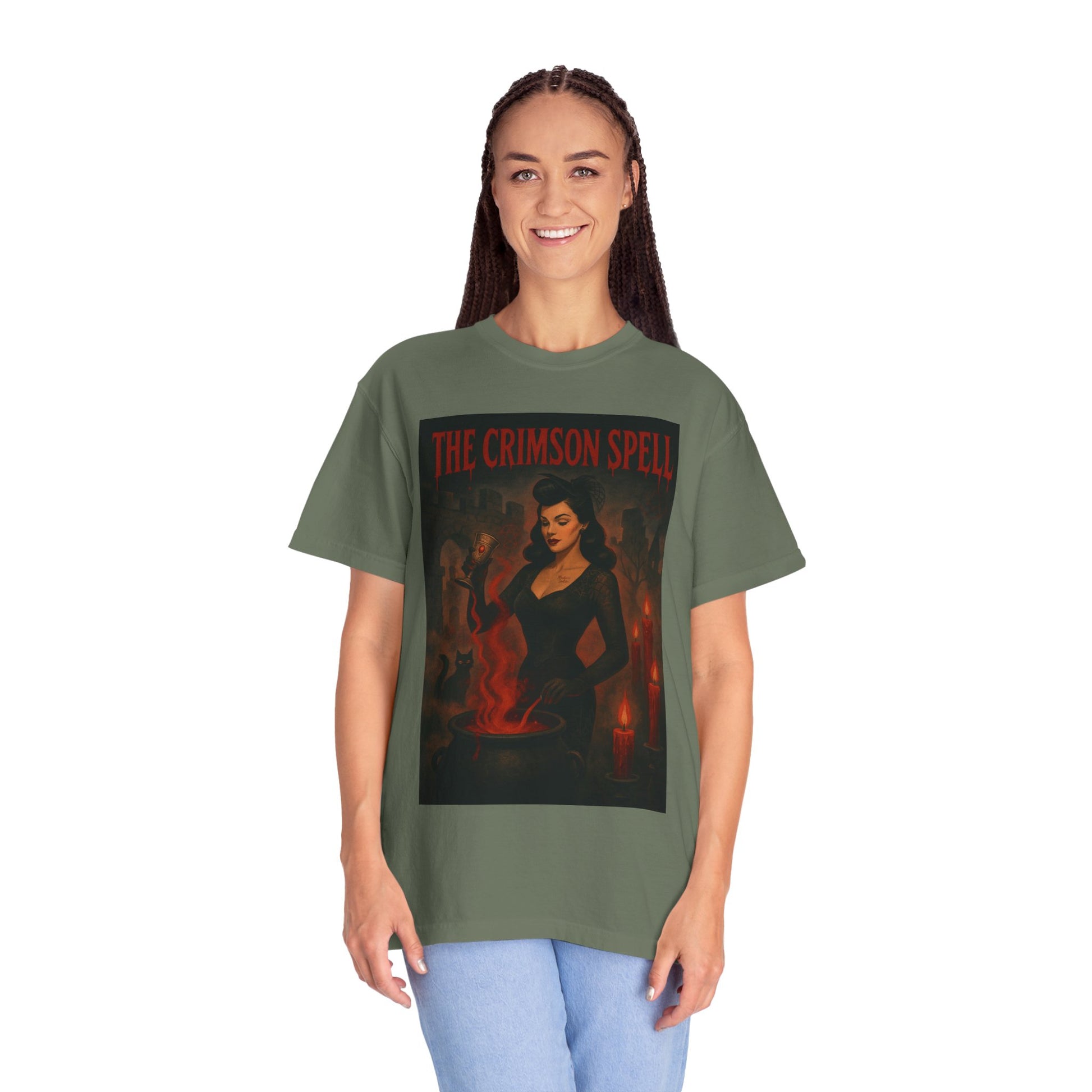The Crimson Spell Halloween Unisex T-Shirt – Retro Witch Graphic Tee, Vintage Horror Spooky Top,  Scary Season Shirt - Madame Soulière