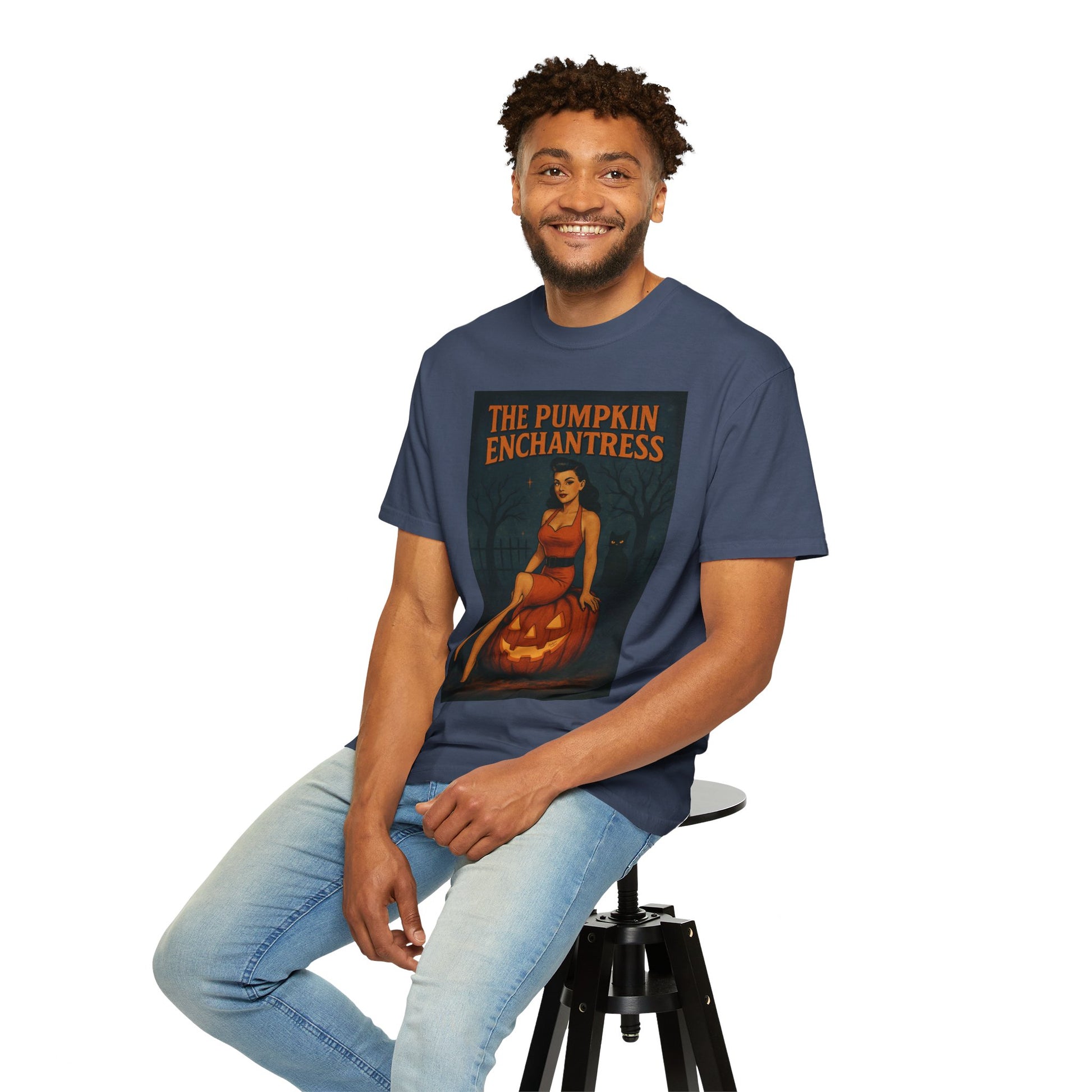 The Pumpkin Enchantress Halloween Unisex T-Shirt – Retro Witch Graphic Tee, Vintage Pumpkin Horror Top, Spooky Unisex Scary Season Shirt - Madame Soulière