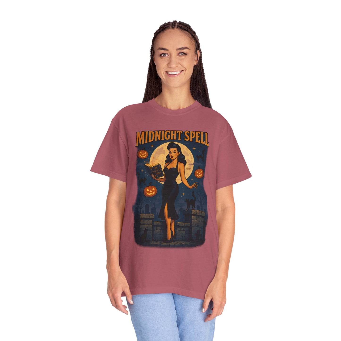 Midnight Spell Halloween Unisex T-Shirt – Retro Witch Graphic Tee, Vintage Spooky Horror Top, Scary Season Shirt - Madame Soulière