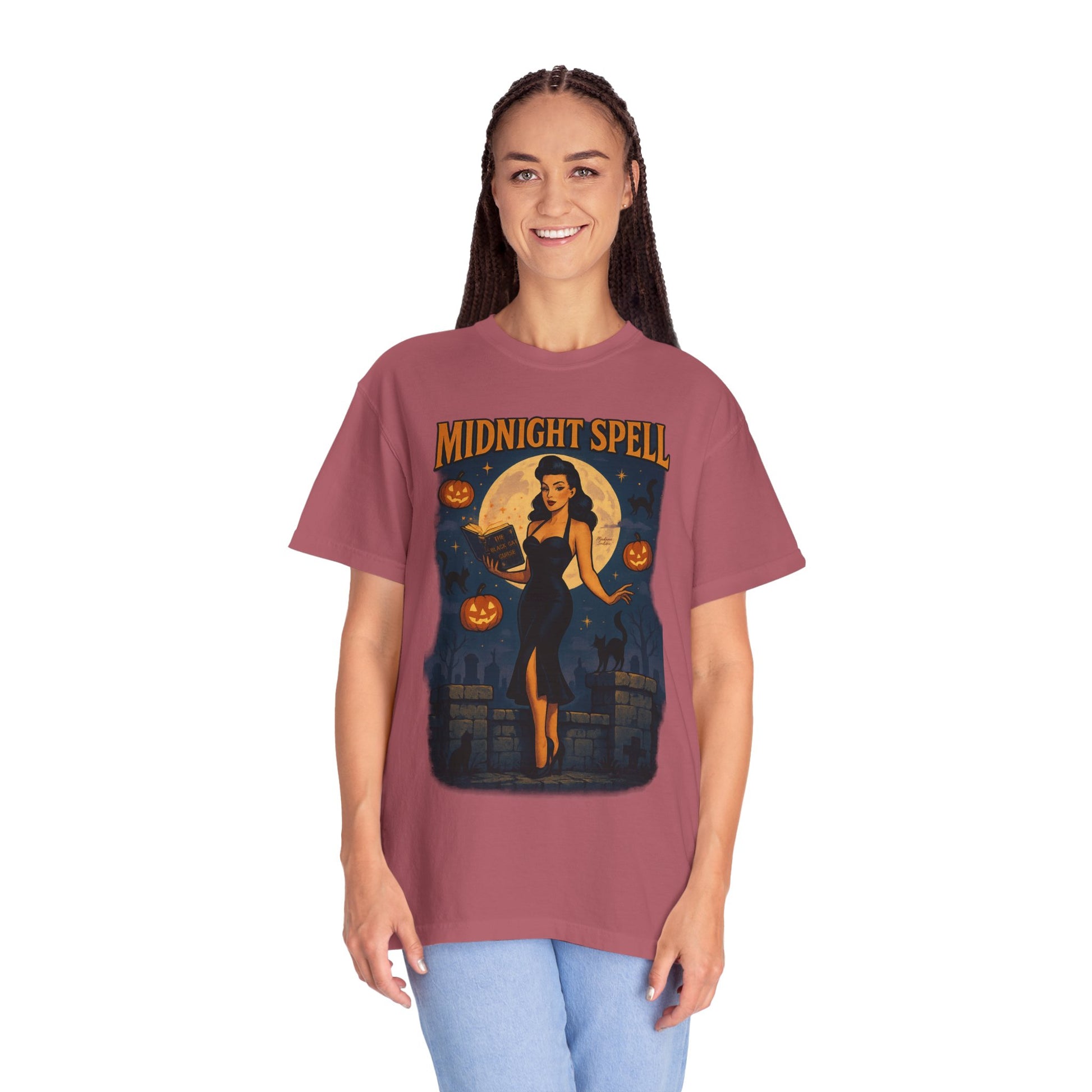 Midnight Spell Halloween Unisex T-Shirt – Retro Witch Graphic Tee, Vintage Spooky Horror Top, Scary Season Shirt - Madame Soulière