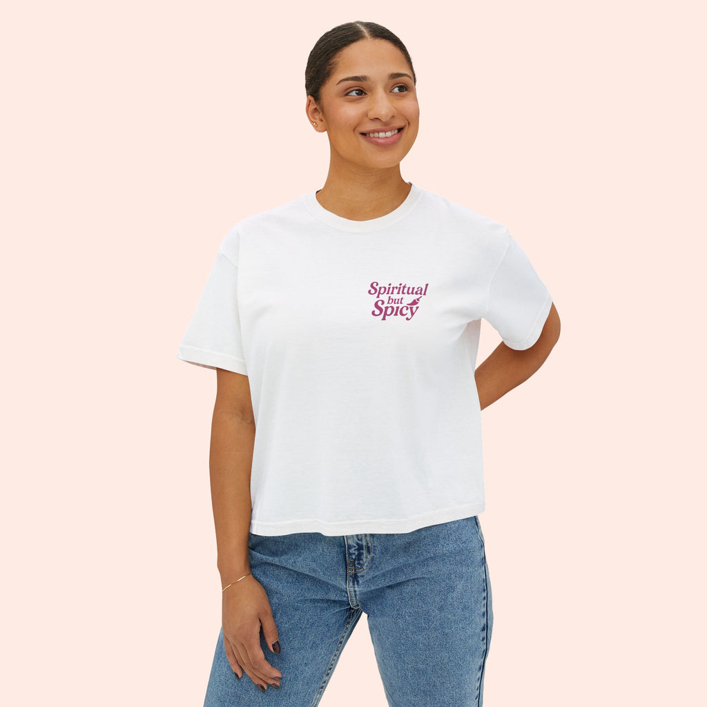 Spiritual but Spicy – Retro Mini Print Boxy T-Shirt
