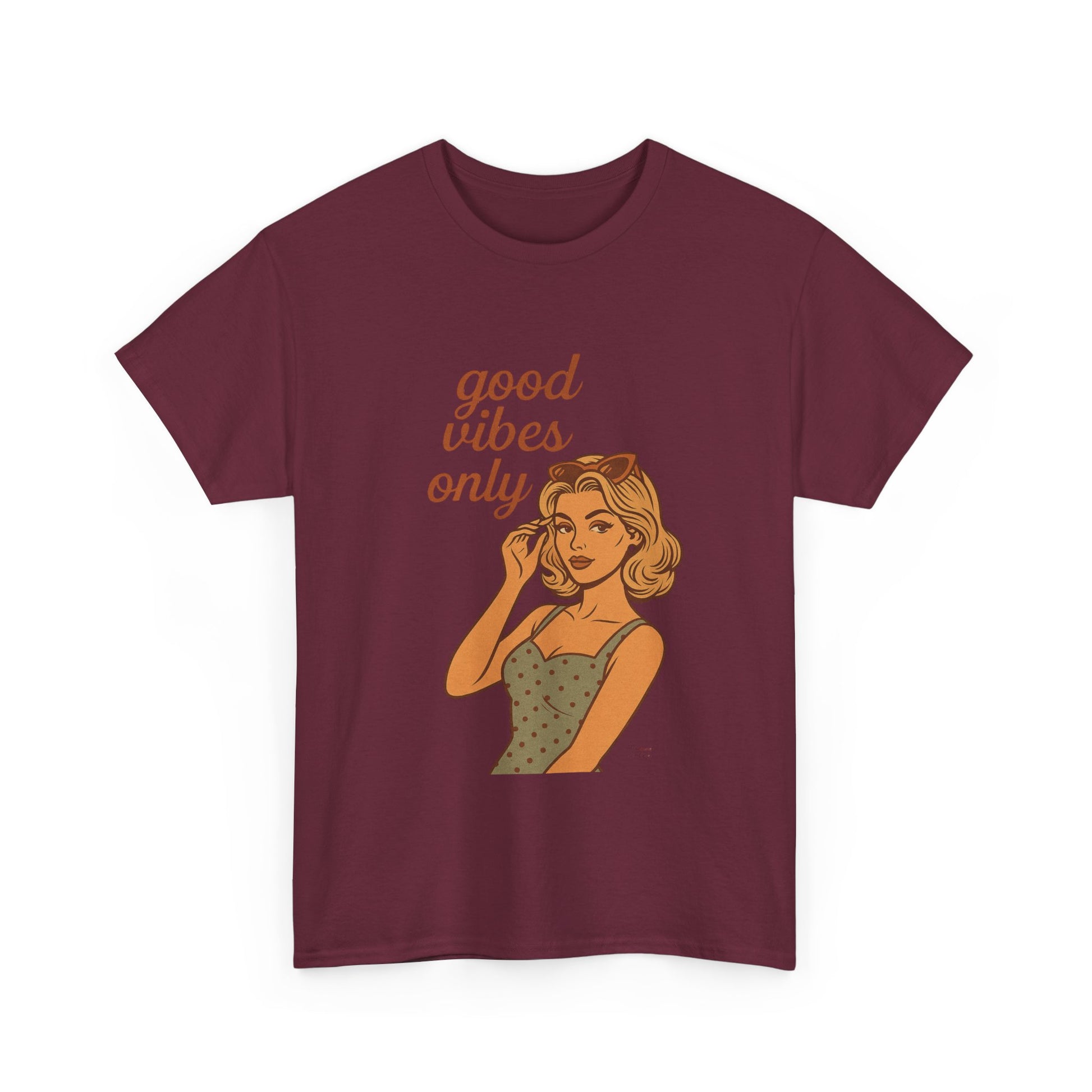 Retro Graphic Unisex T-Shirt – Good Vibes Only Vintage Pin Up Tee, 50s Inspired Feminine Empowerment Top, Spiritual Positive Energy Shirt - Madame Soulière