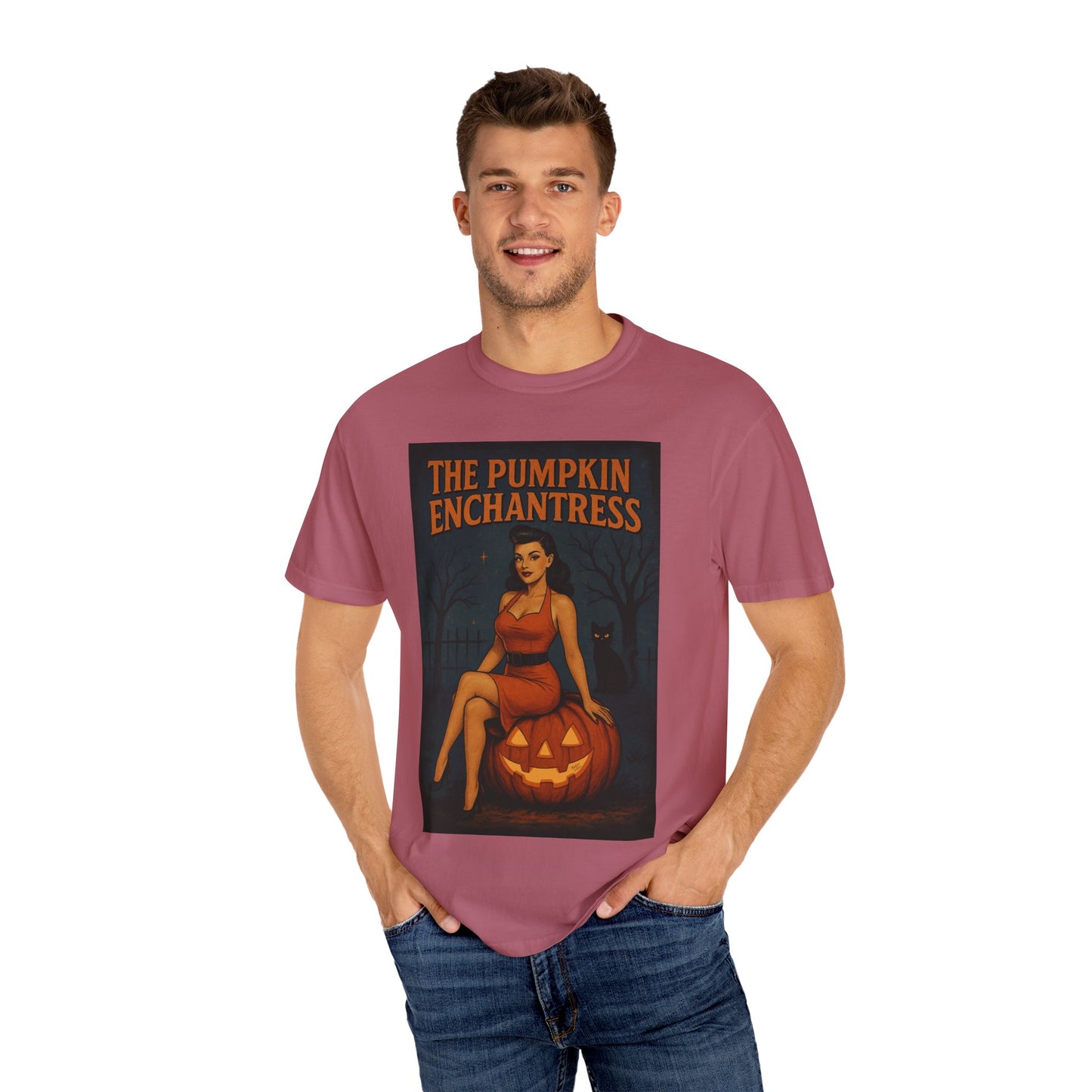 The Pumpkin Enchantress Halloween Unisex T-Shirt – Retro Witch Graphic Tee, Vintage Pumpkin Horror Top, Spooky Unisex Scary Season Shirt - Madame Soulière