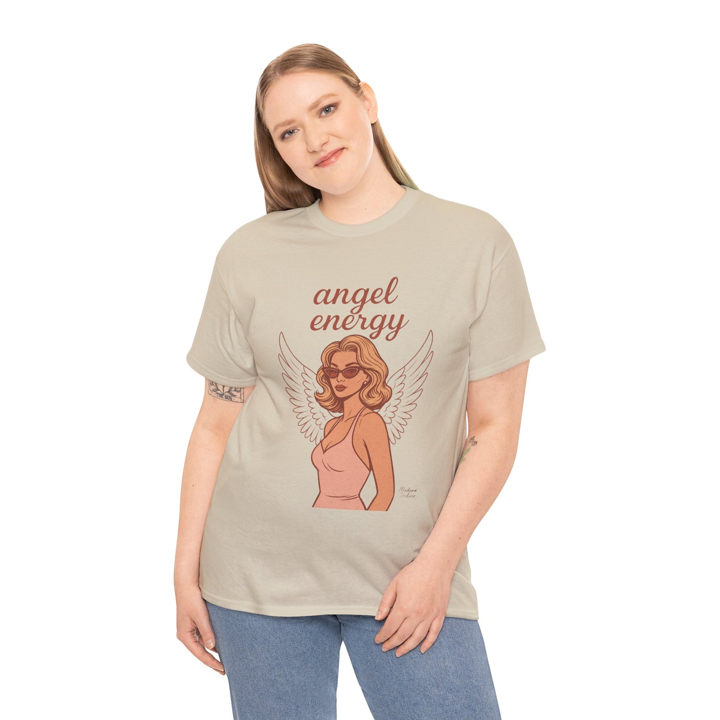 Angel Energy Unisex T-Shirt – Vintage Retro Graphic Tee, Spiritual Pin Up Shirt, Feminine Aesthetic Empowerment Top - Madame Soulière