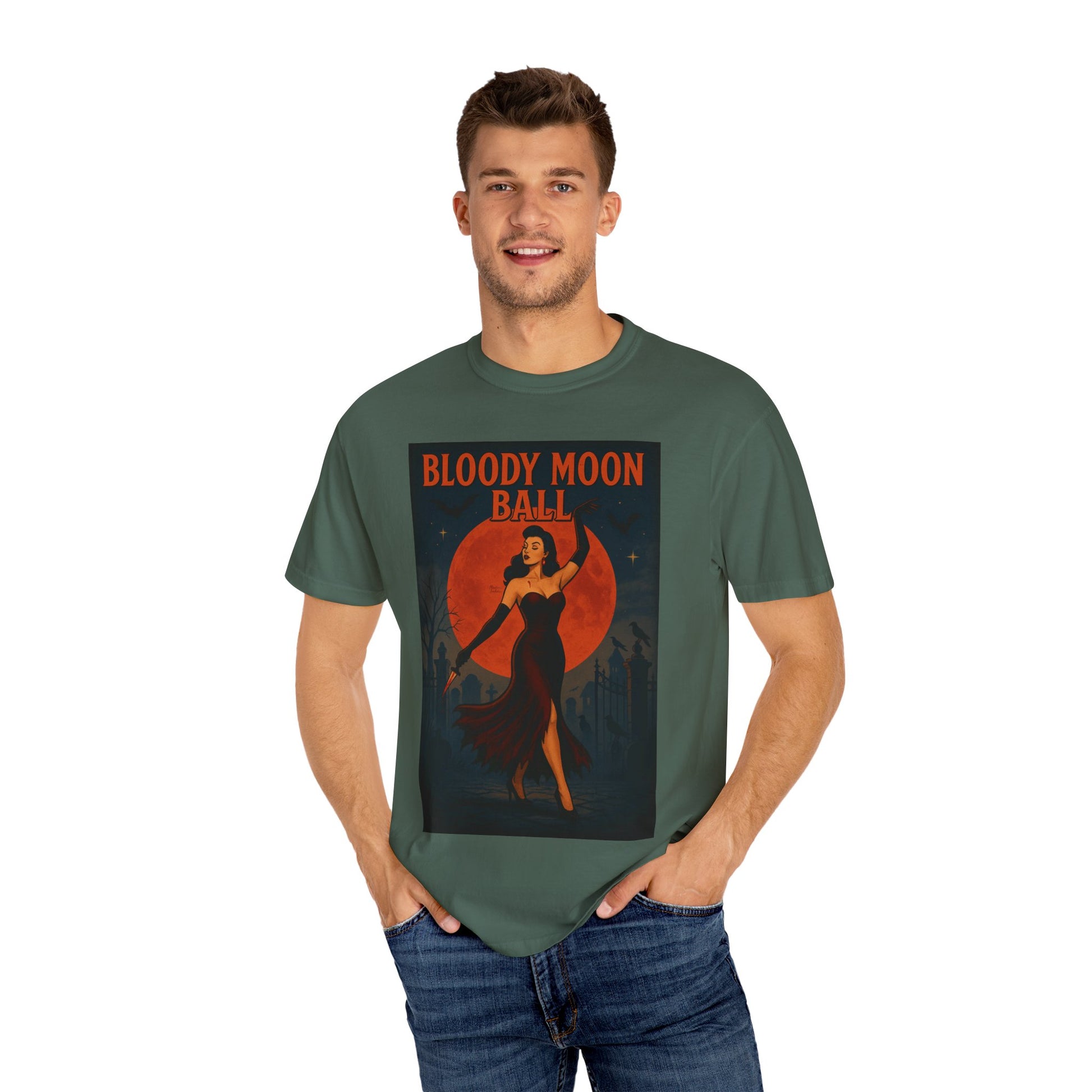 Bloody Moon Halloween Unisex T-Shirt – Vampire Retro Graphic Tee, Vintage Horror Spooky Top, Scary Season Shirt - Madame Soulière
