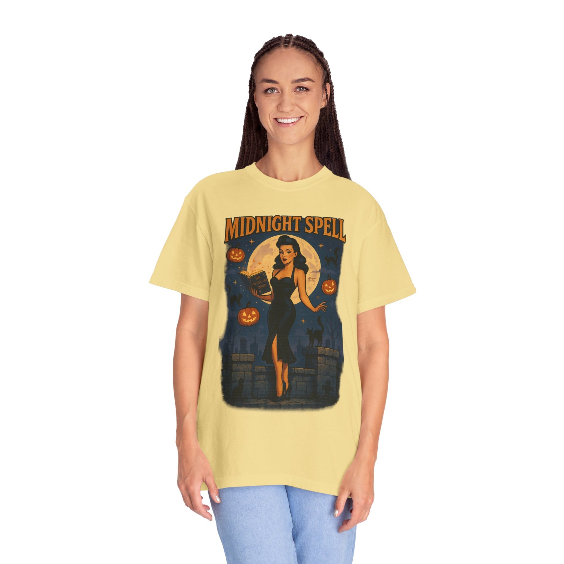 Midnight Spell Halloween Unisex T-Shirt – Retro Witch Graphic Tee, Vintage Spooky Horror Top, Scary Season Shirt - Madame Soulière