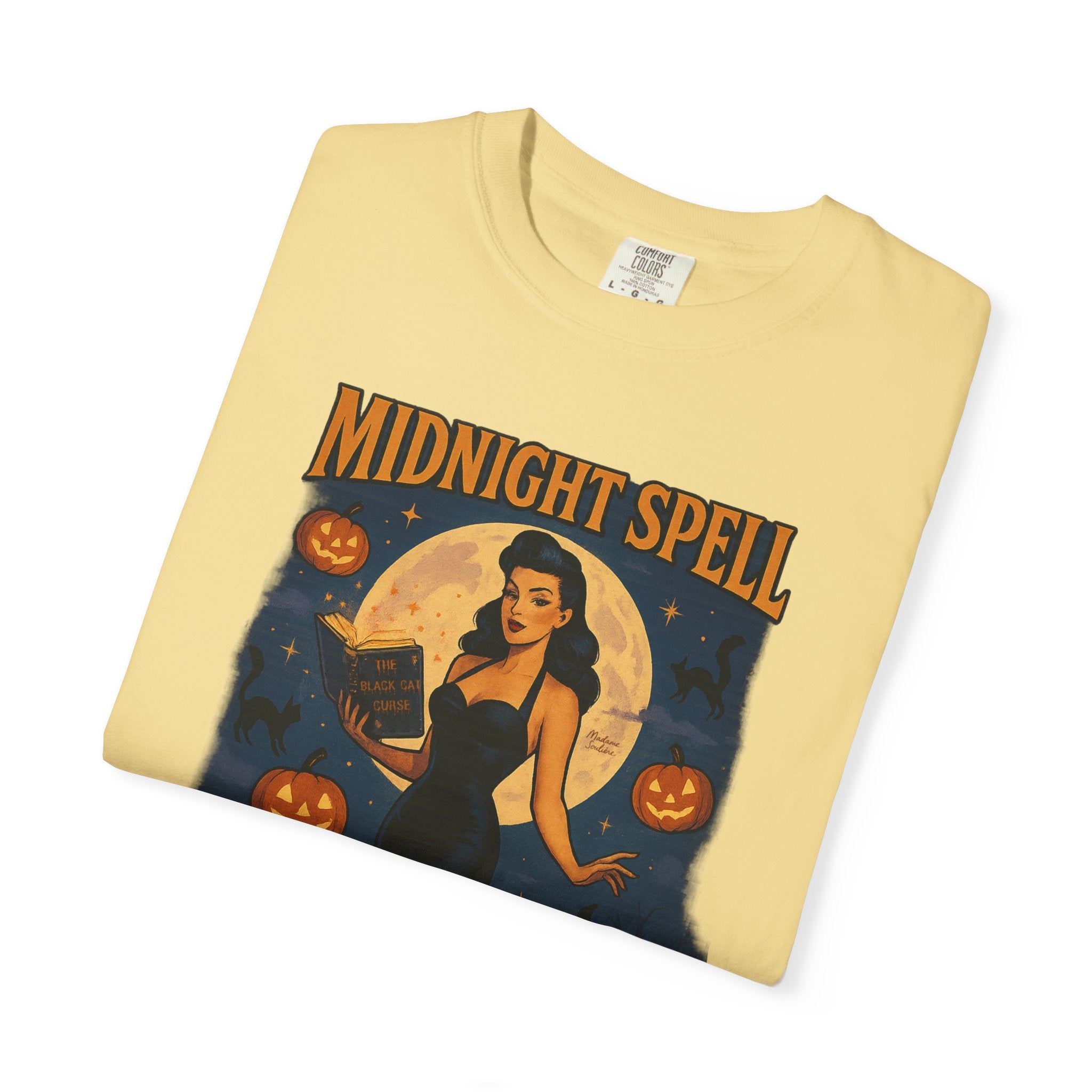 Midnight Spell – Retro Pin-Up Witch Unisex Halloween T-Shirt