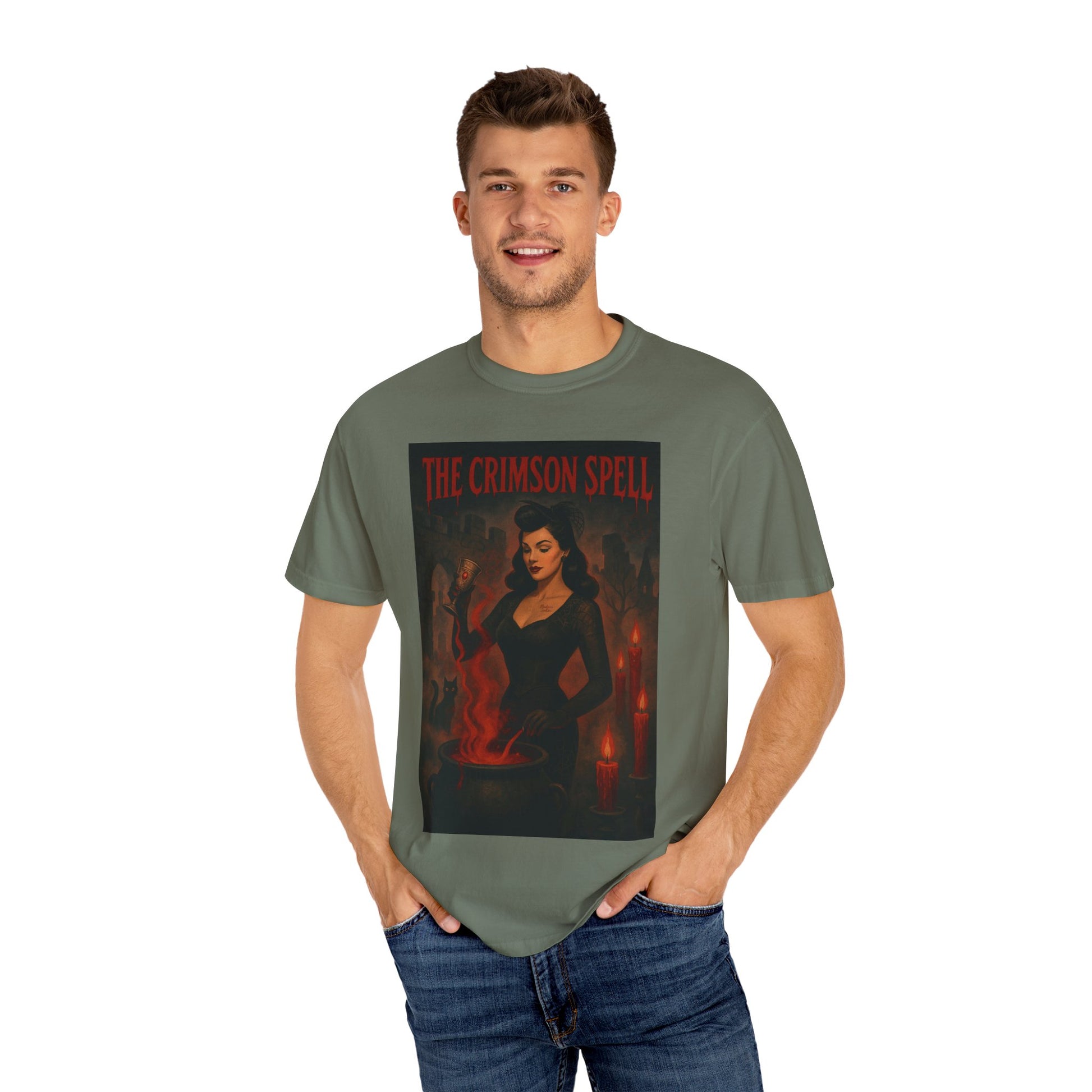 The Crimson Spell Halloween Unisex T-Shirt – Retro Witch Graphic Tee, Vintage Horror Spooky Top,  Scary Season Shirt - Madame Soulière