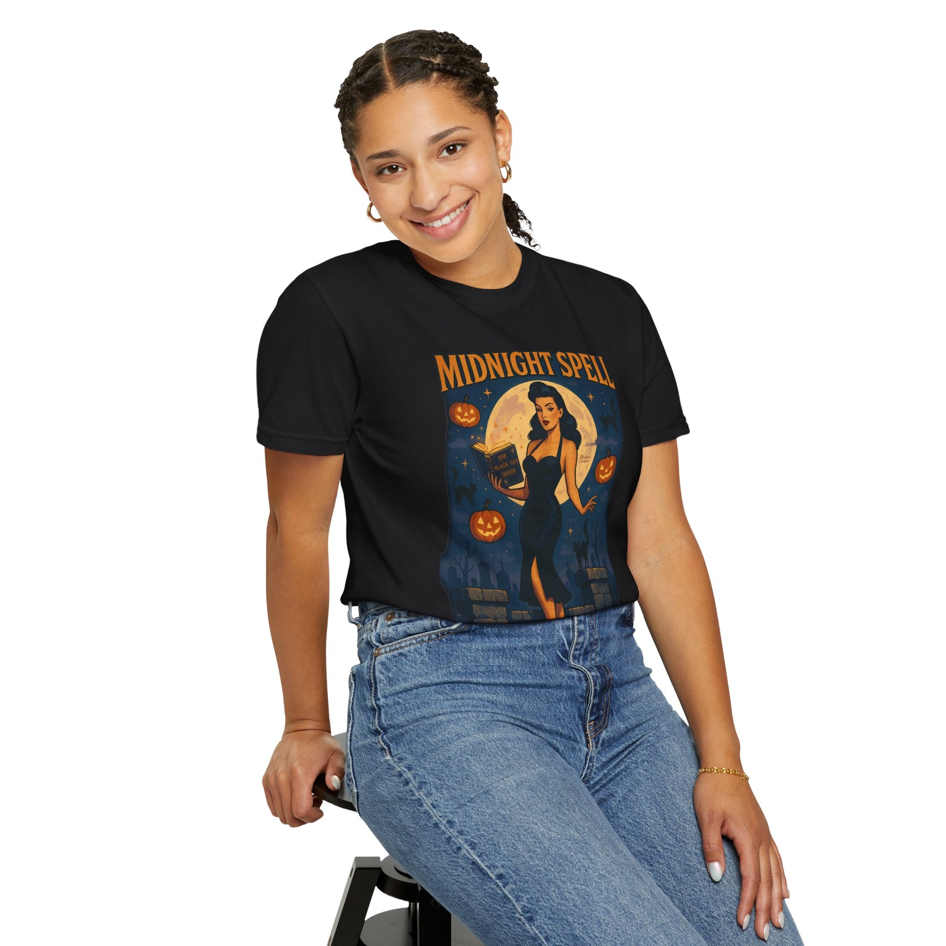 Midnight Spell Halloween Unisex T-Shirt – Retro Witch Graphic Tee, Vintage Spooky Horror Top, Scary Season Shirt - Madame Soulière