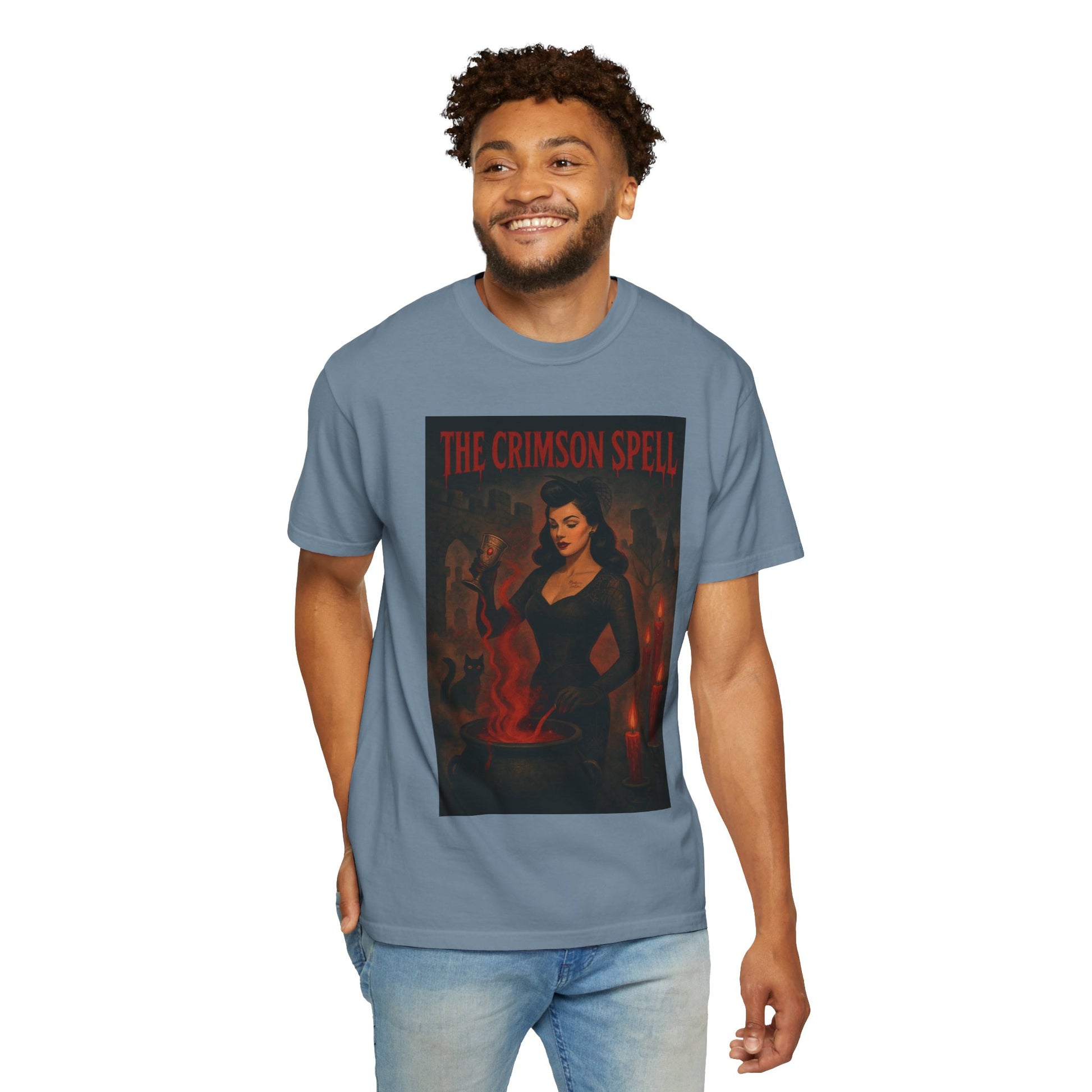 The Crimson Spell Halloween Unisex T-Shirt – Retro Witch Graphic Tee, Vintage Horror Spooky Top,  Scary Season Shirt - Madame Soulière