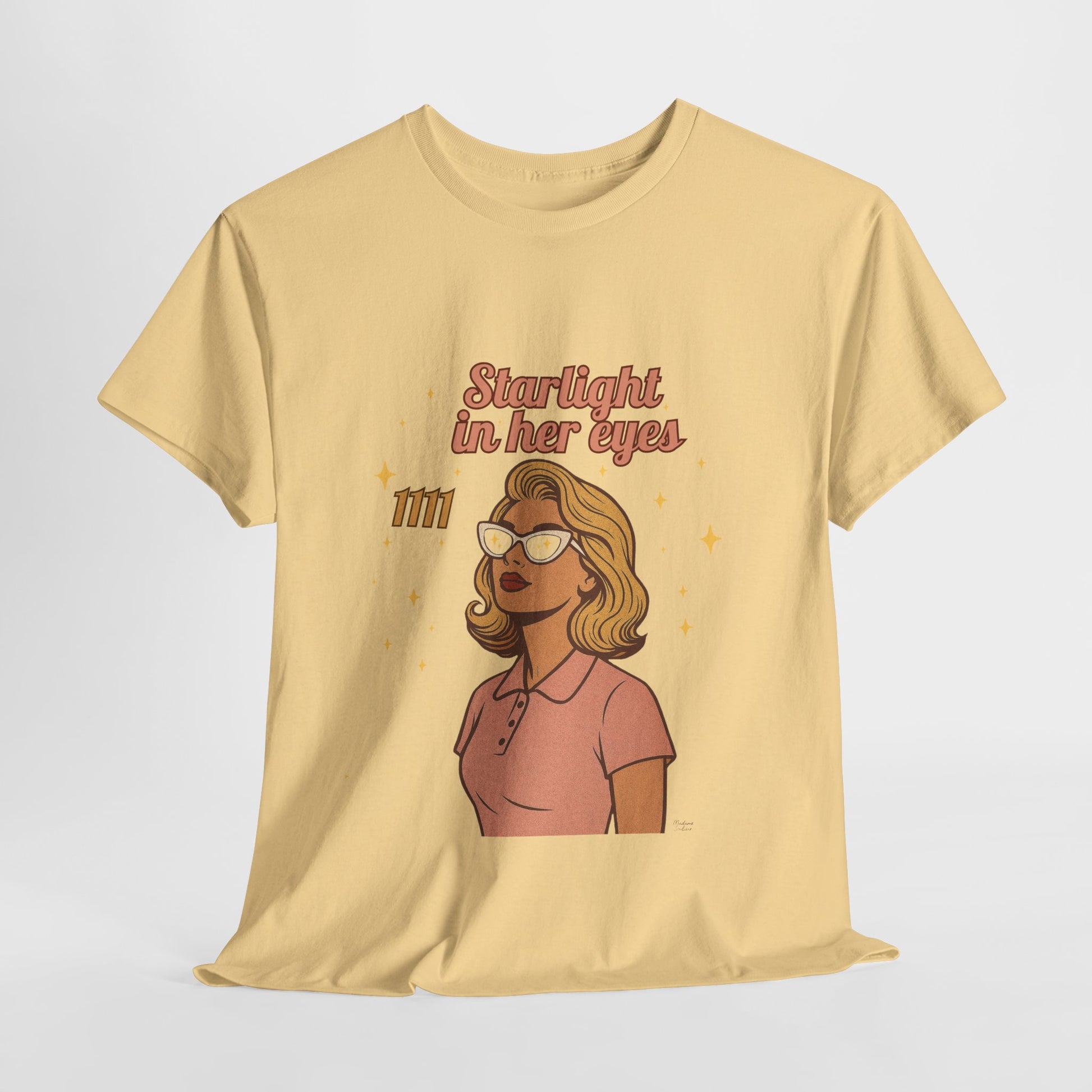 Starlight in Her Eyes – 1111 Angel Number Retro T-Shirt | Unisex Spiritual Vintage Tee - Madame Soulière