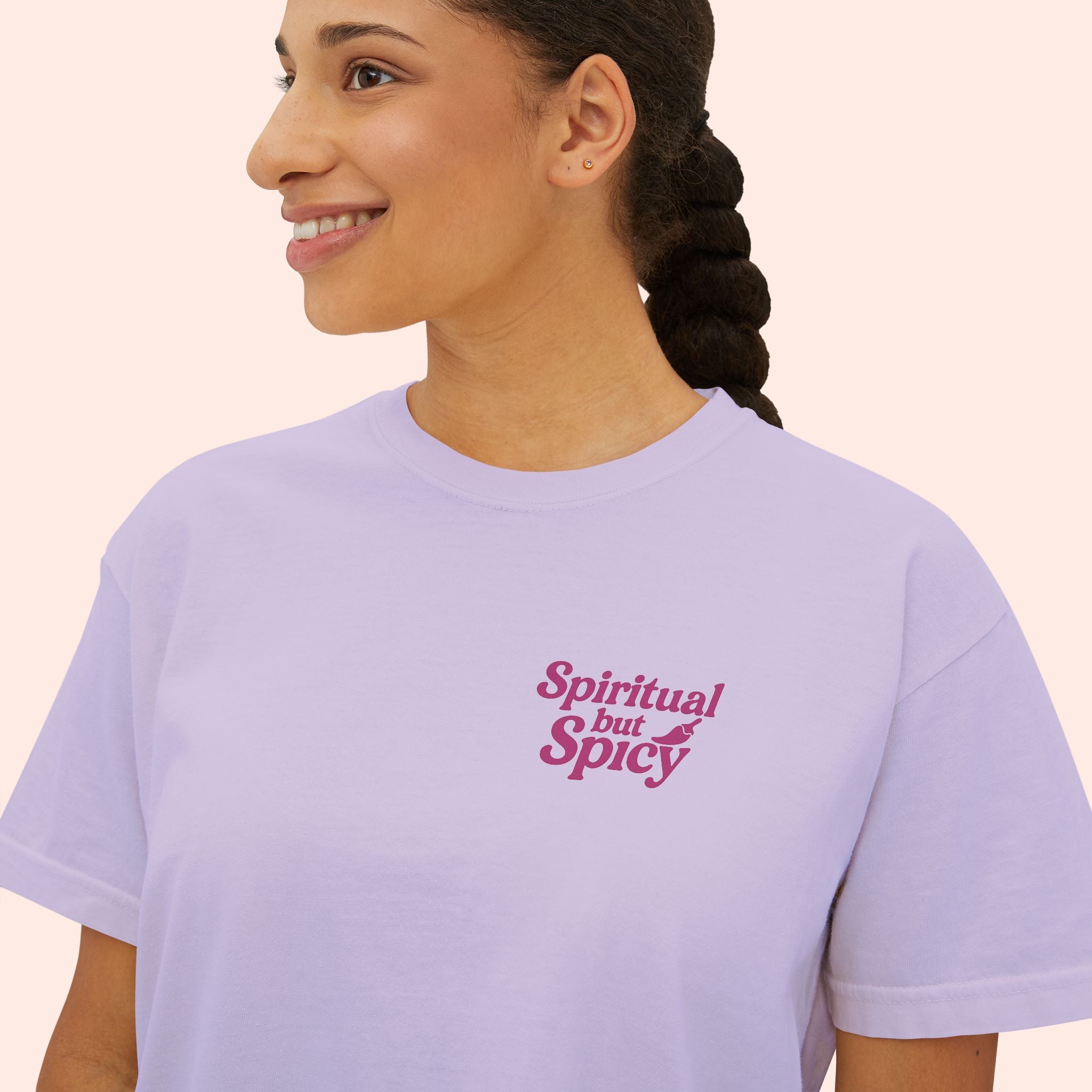 Spiritual but Spicy – Retro Mini Print Boxy T-Shirt