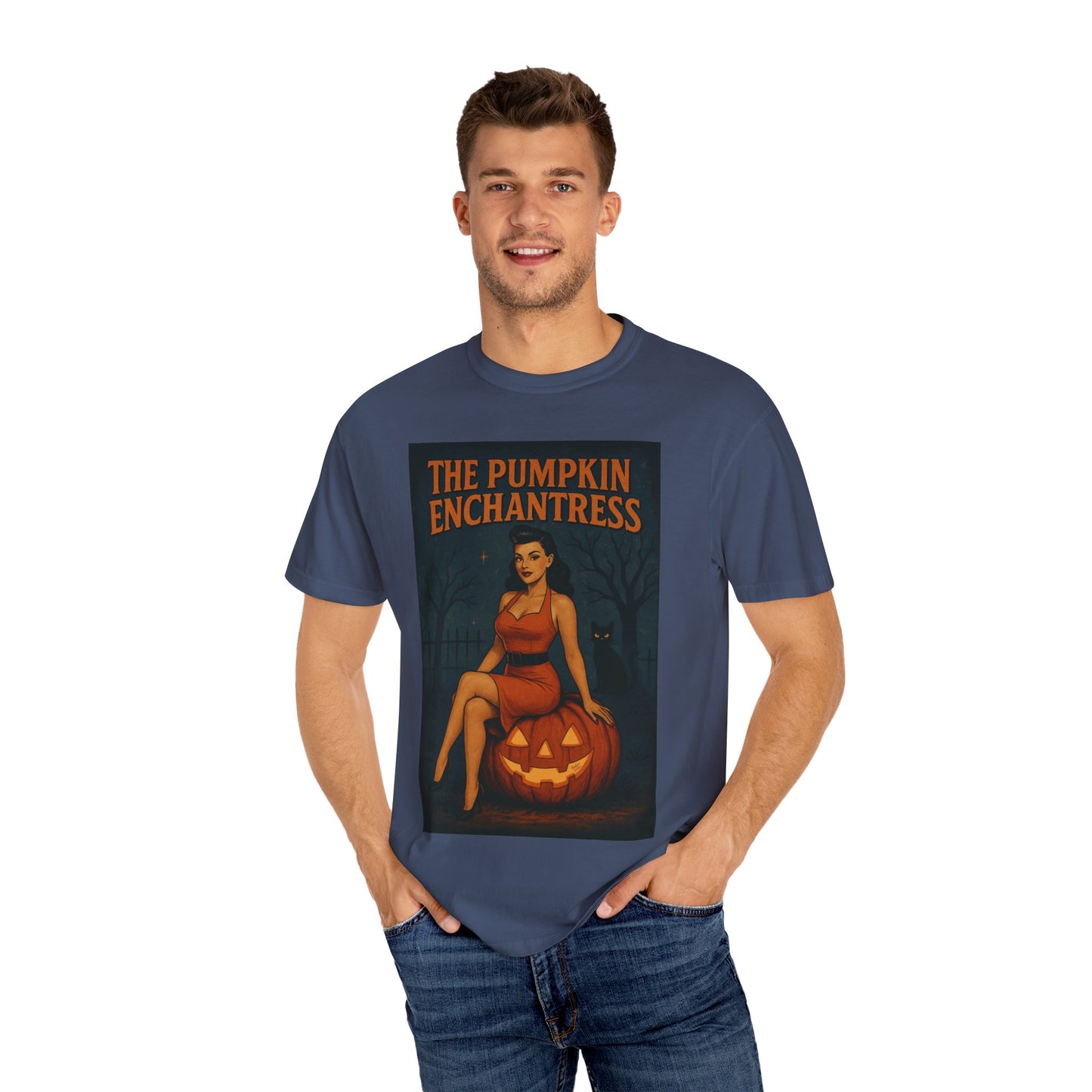 The Pumpkin Enchantress Halloween Unisex T-Shirt – Retro Witch Graphic Tee, Vintage Pumpkin Horror Top, Spooky Unisex Scary Season Shirt - Madame Soulière