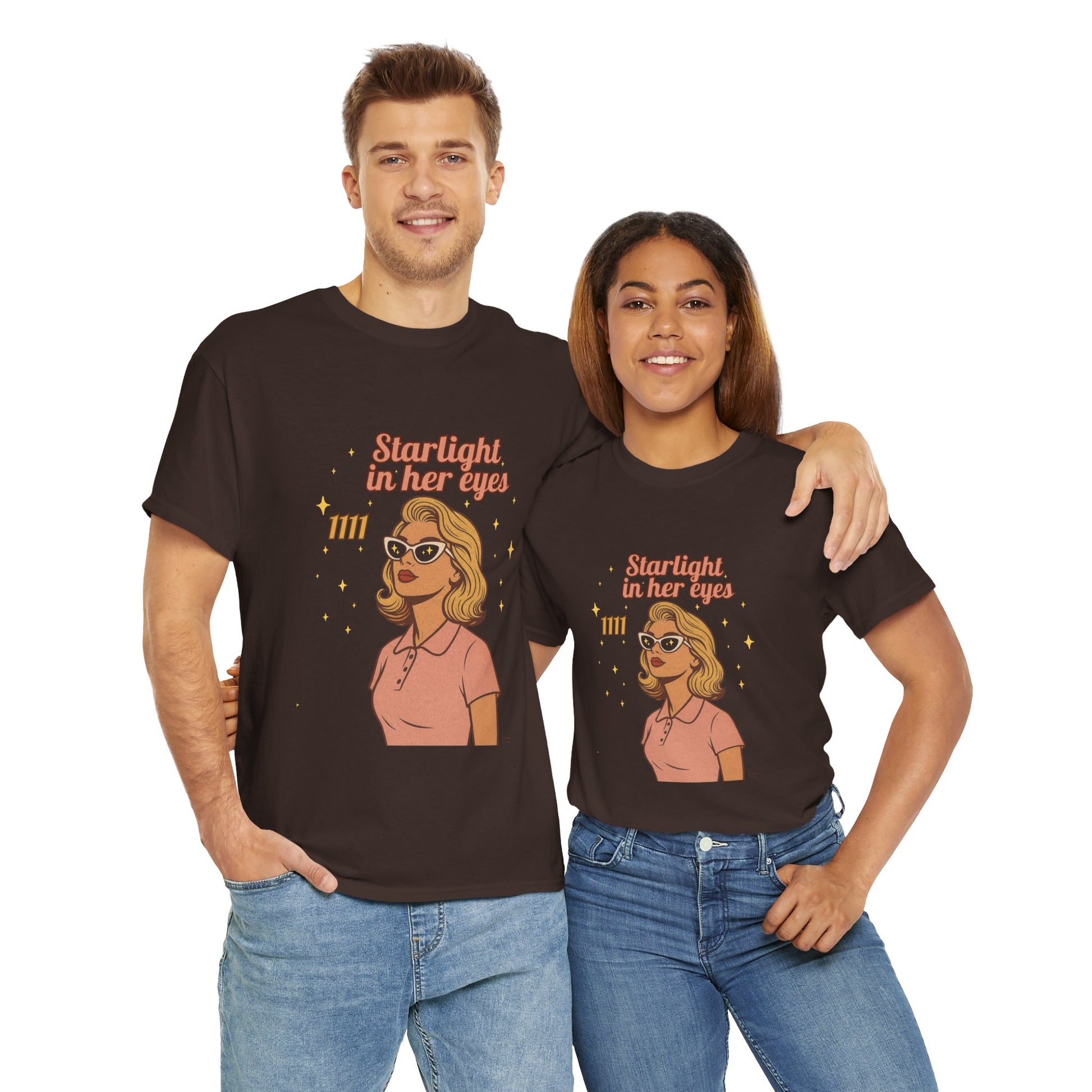 Starlight in Her Eyes – 1111 Angel Number Retro T-Shirt | Unisex Spiritual Vintage Tee - Madame Soulière